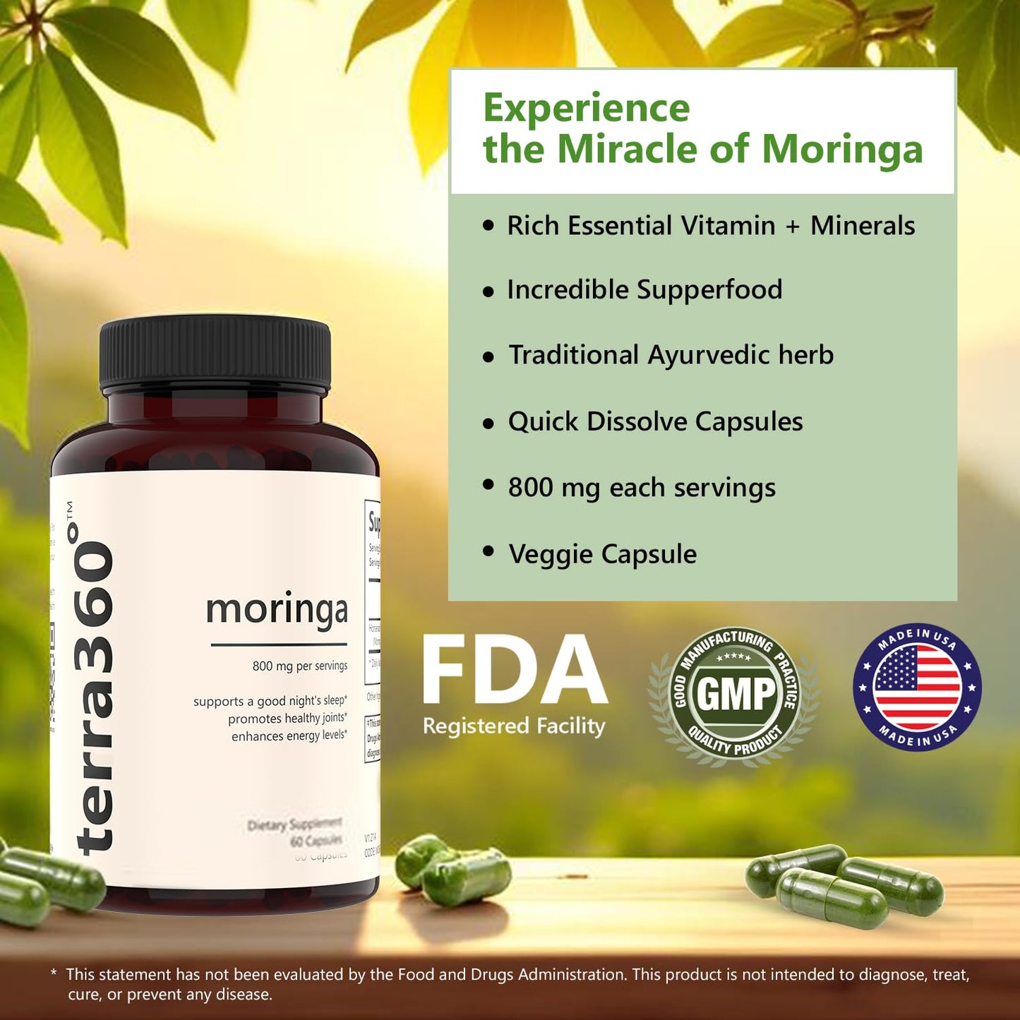 terra360° 800mg Moringa Capsules, 60 Capsules