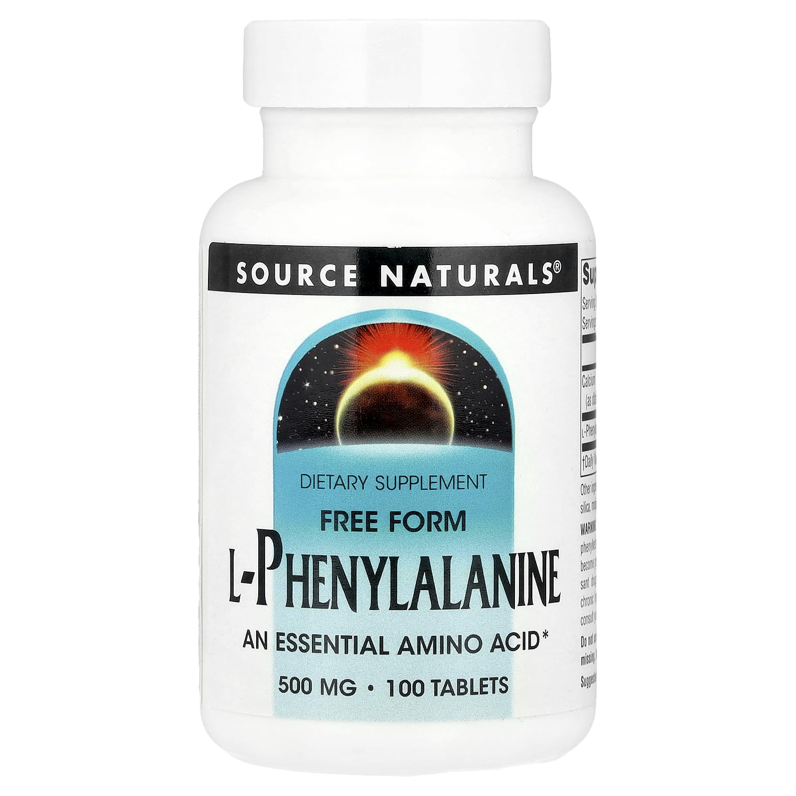 Source Naturals L-Phenylalanine Free Form Essential Amino Acid 500mg Tablet, 100 Tablets
