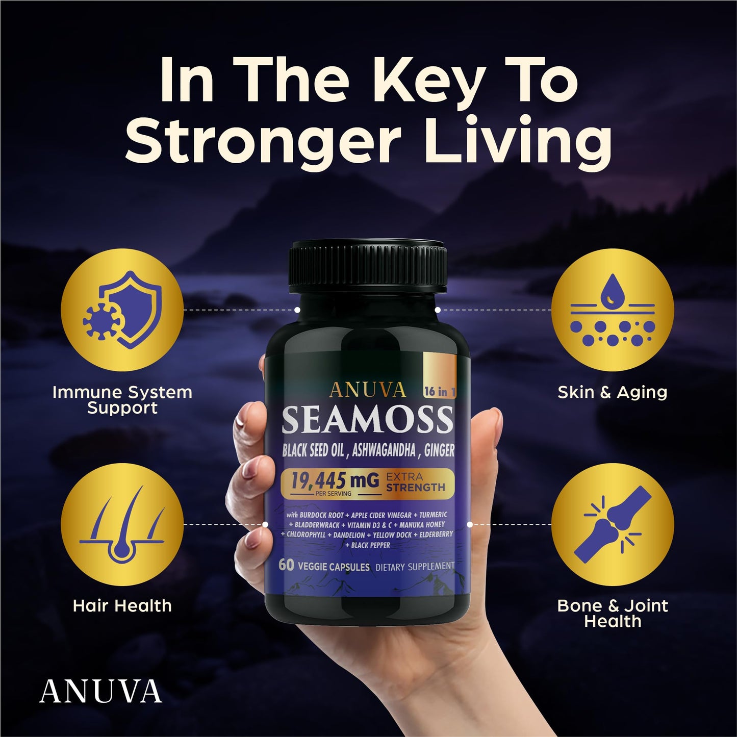 Anuva 16-in-1 Sea Moss Capsules, 60 Capsules
