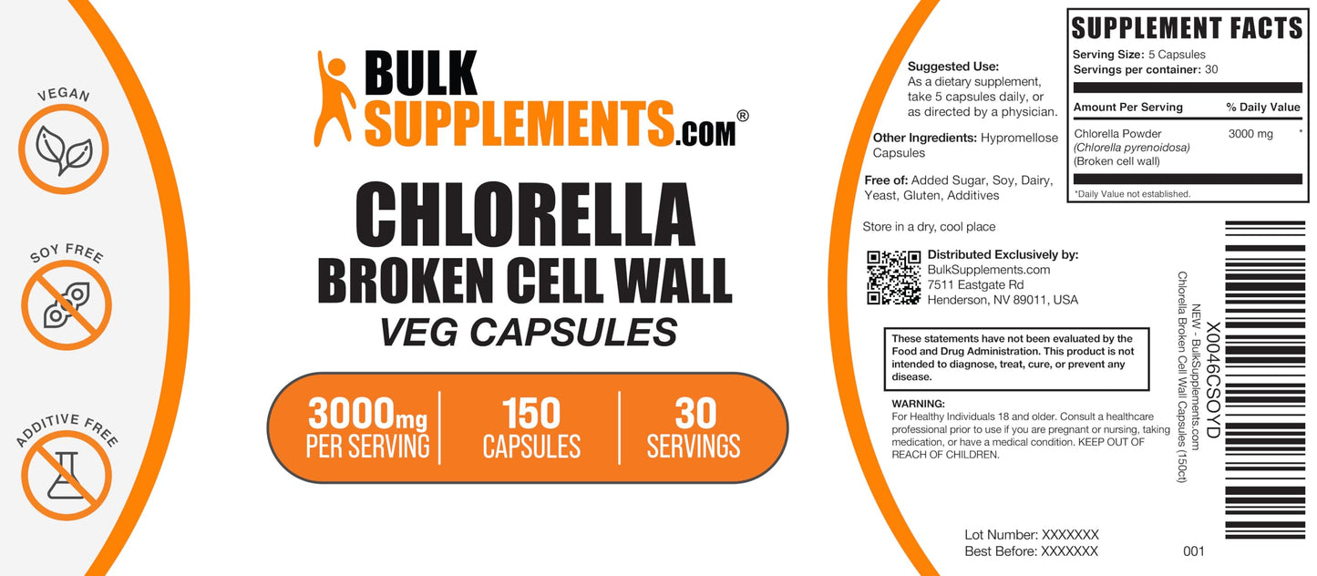 BulkSupplements Chlorella Capsules 150 Count
