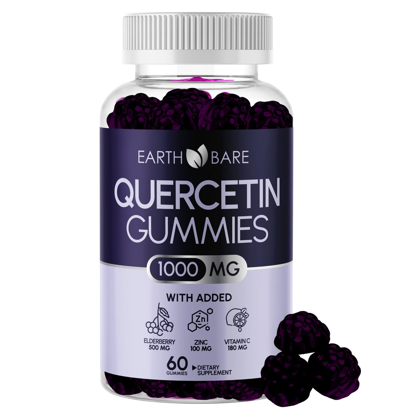 Earth Bare Quercetin Gummies with Elderberry, Zinc & Vitamin C, 60 Gummies