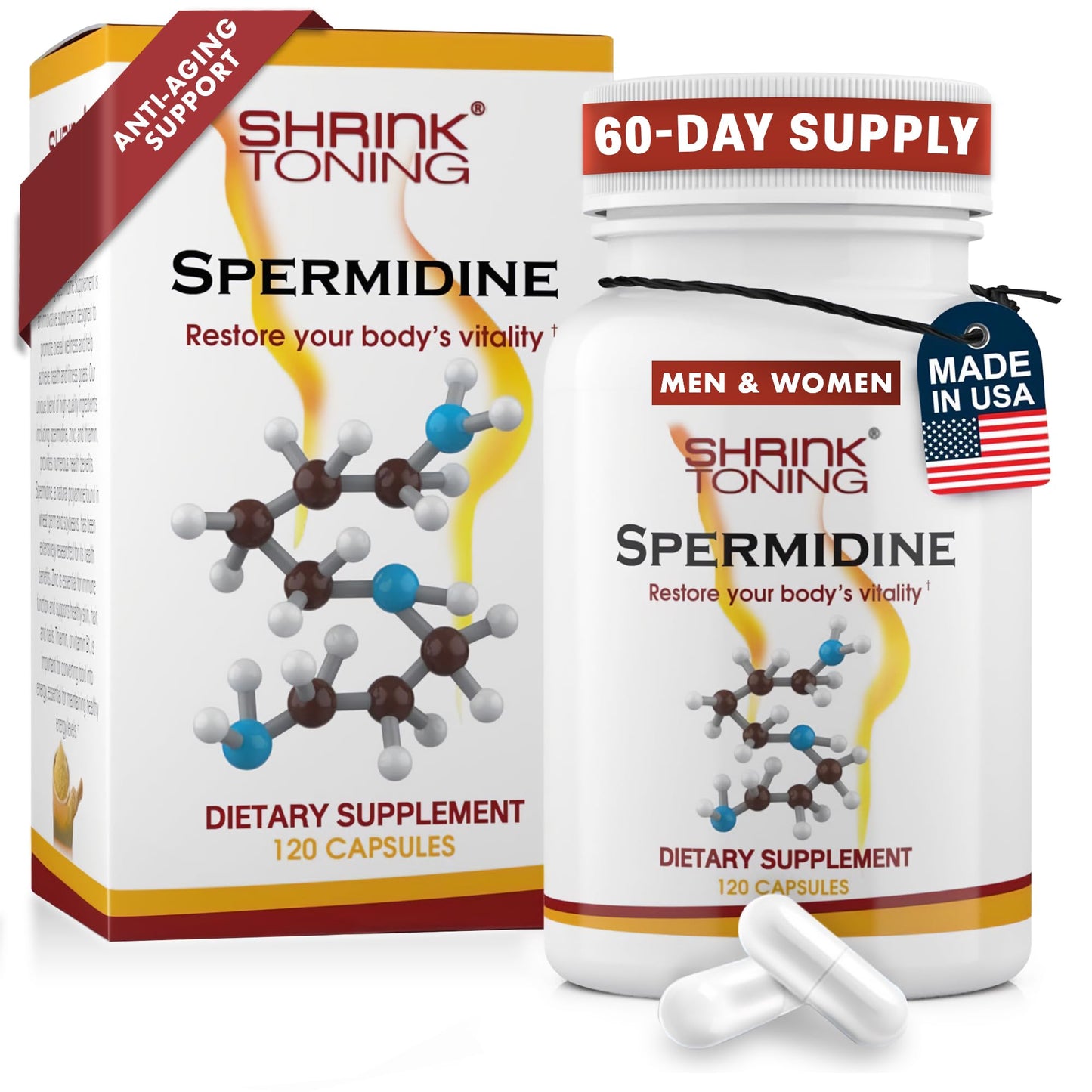 Shrink Spermidine Supplements Skin & Anti-Aging Support Capsules 120 Count