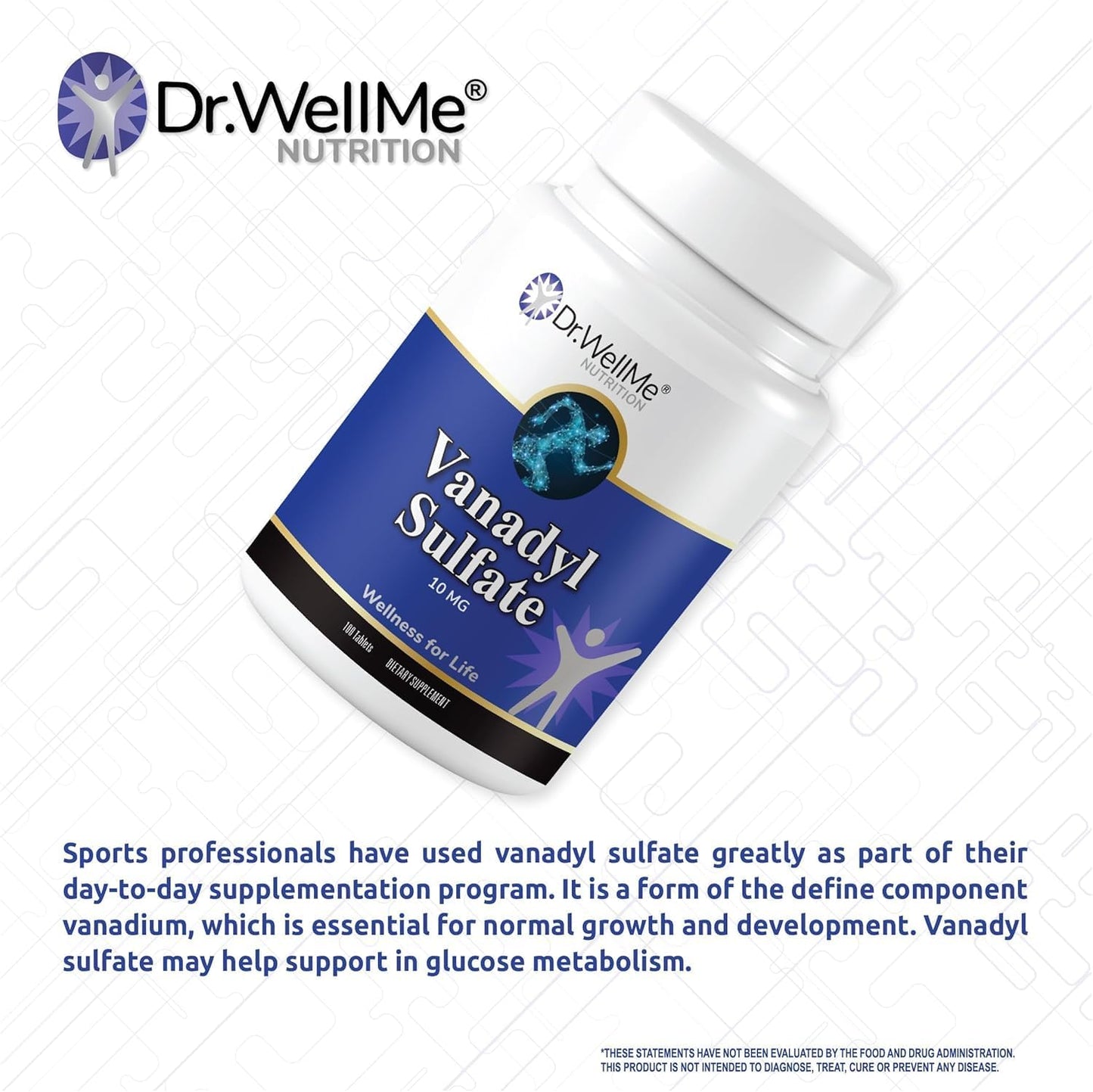 DR WELLME NUTRITION Vanadyl Sulfate 10mg Tablets, 300 Count