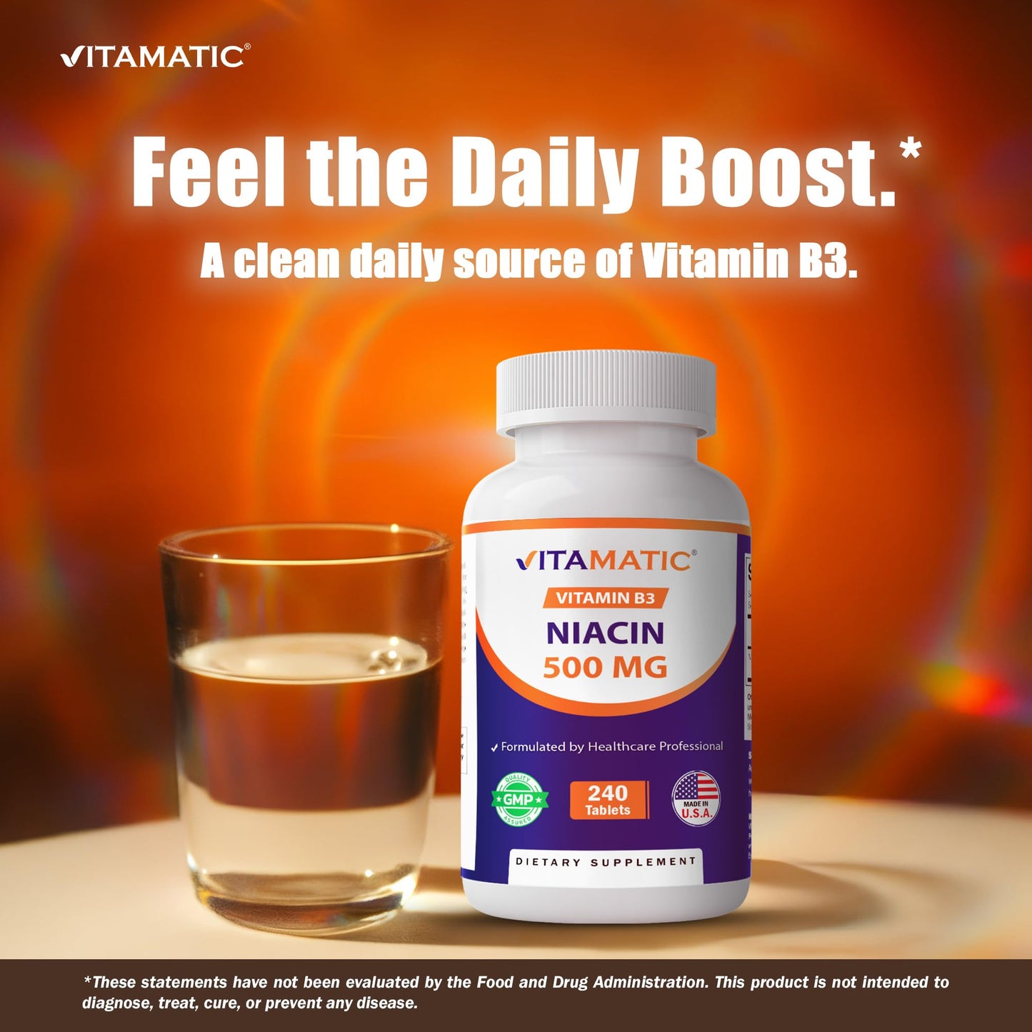 Vitamatic Niacin (Vitamin B3) 500mg Tablets, 480 Count