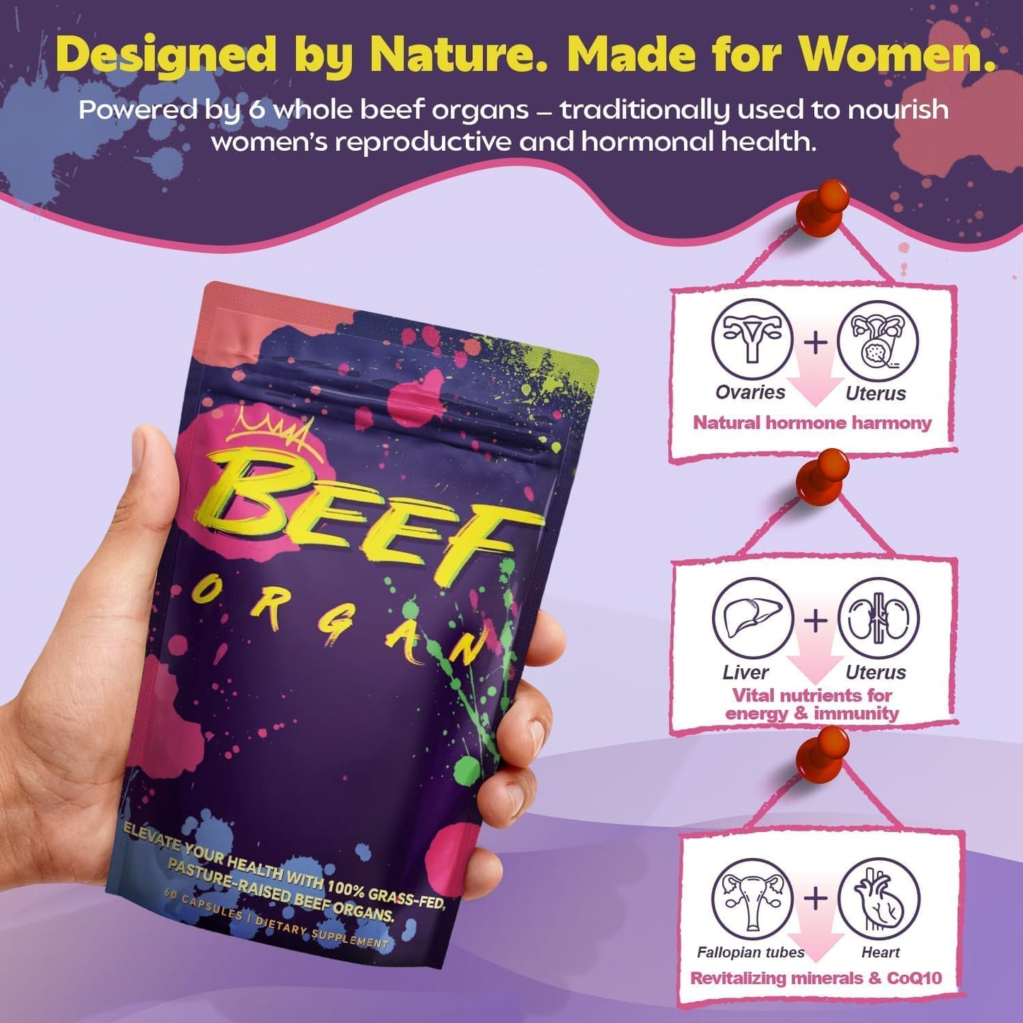 VoloZionX Female Beef Organ Supplement – Grass Fed Natural Superfood, 60 Capsules