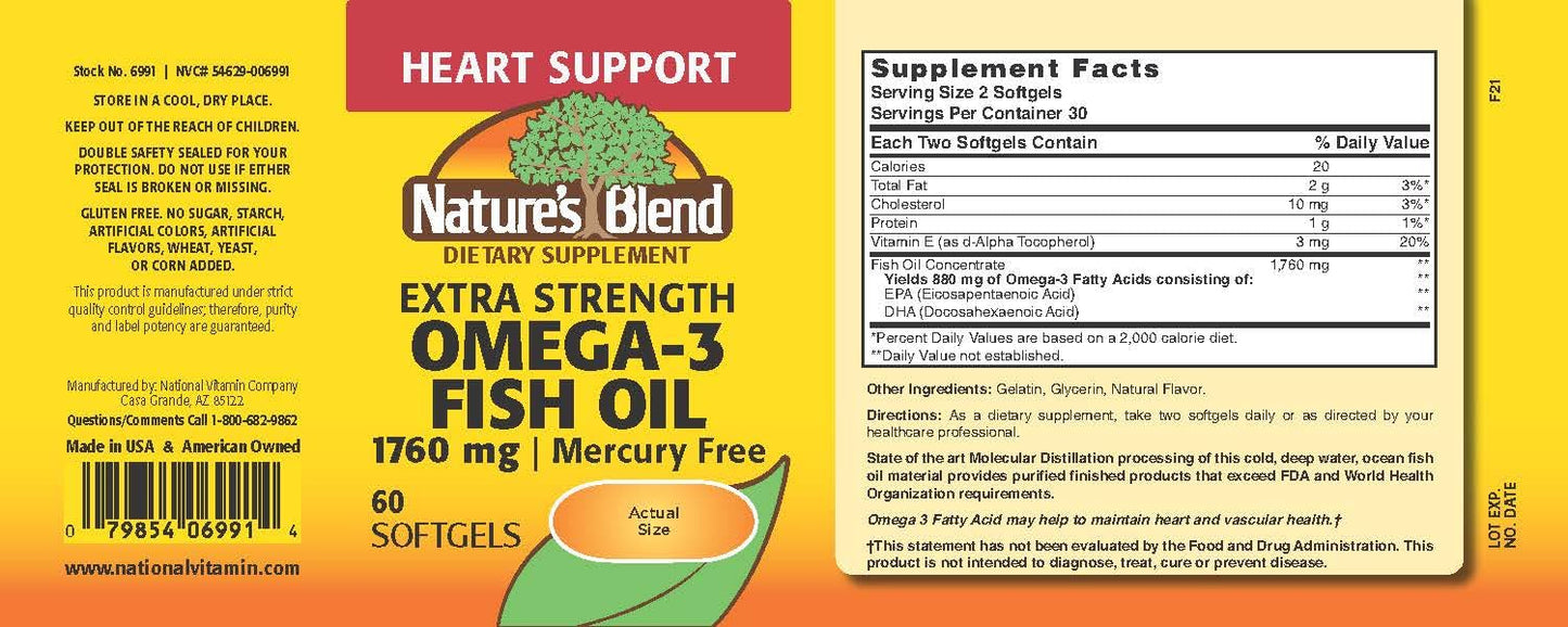 Nature's Blend Fish Oil 1760 mg Omega-3 Extra Strength Softgels 60