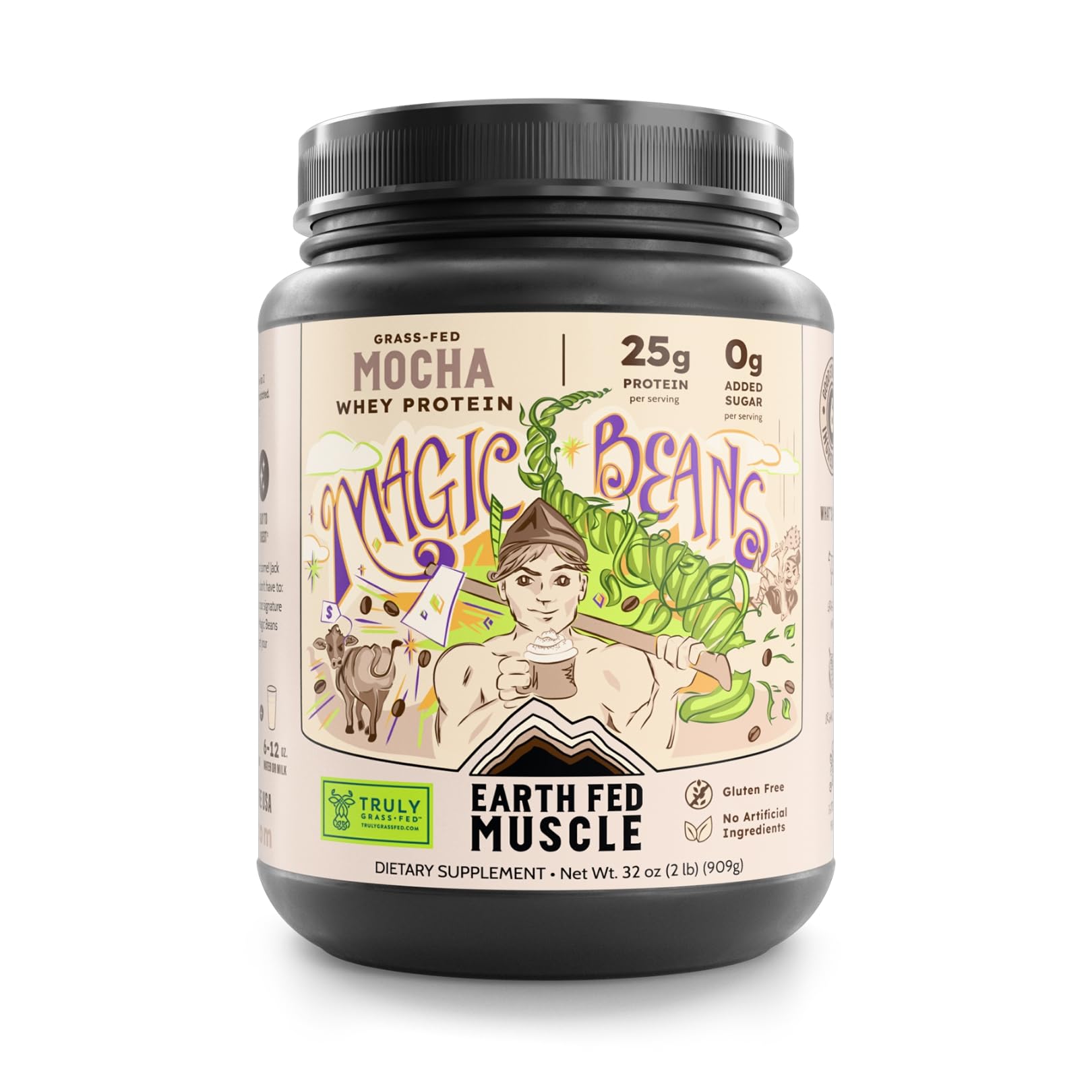 Earth Fed Muscle Magic Beans Mocha Irish Grass Fed Whey Protein Isolate Powder 32 Servings