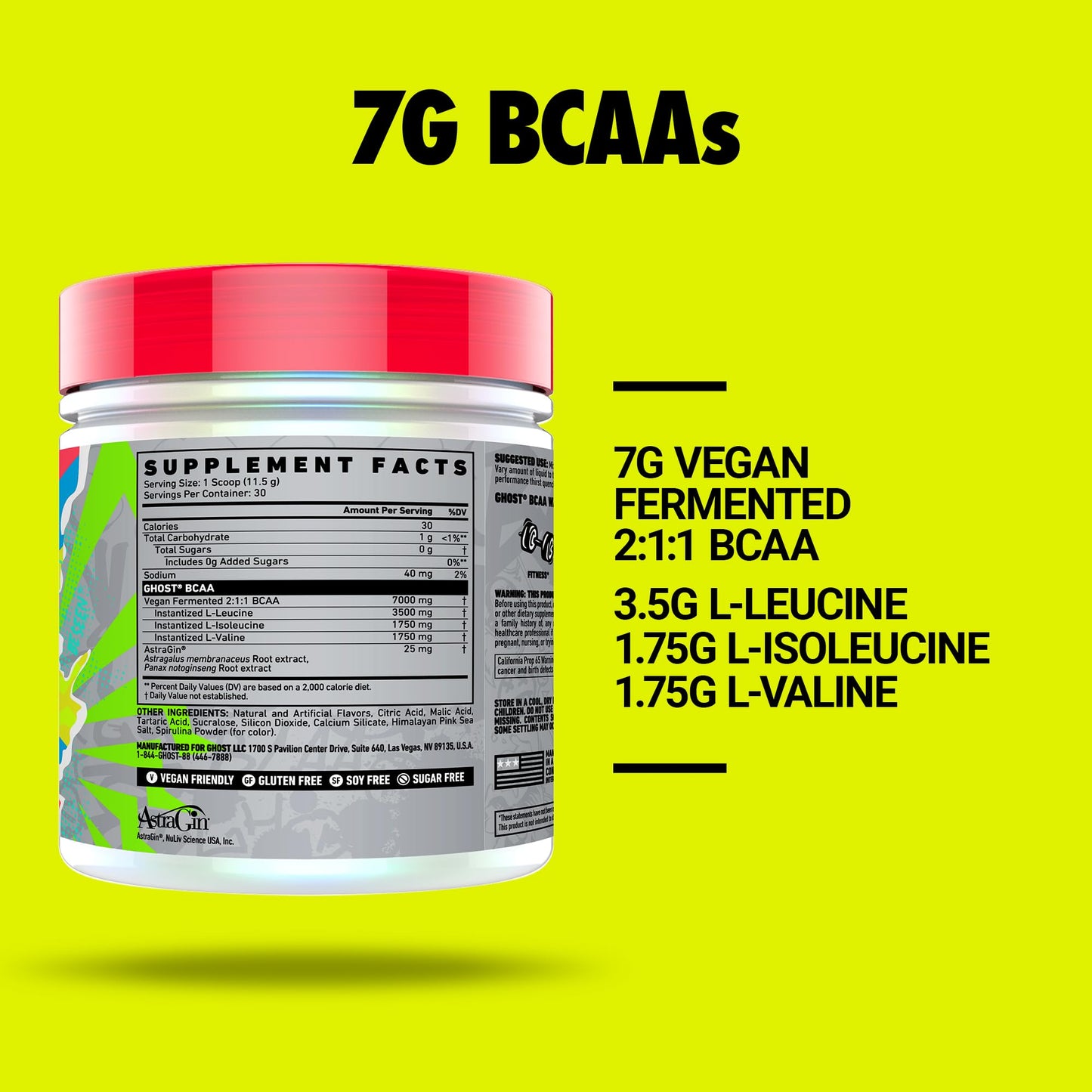 GHOST BCAA Powder Amino Acids Supplement, Blue Raspberry, 12.2 Ounce