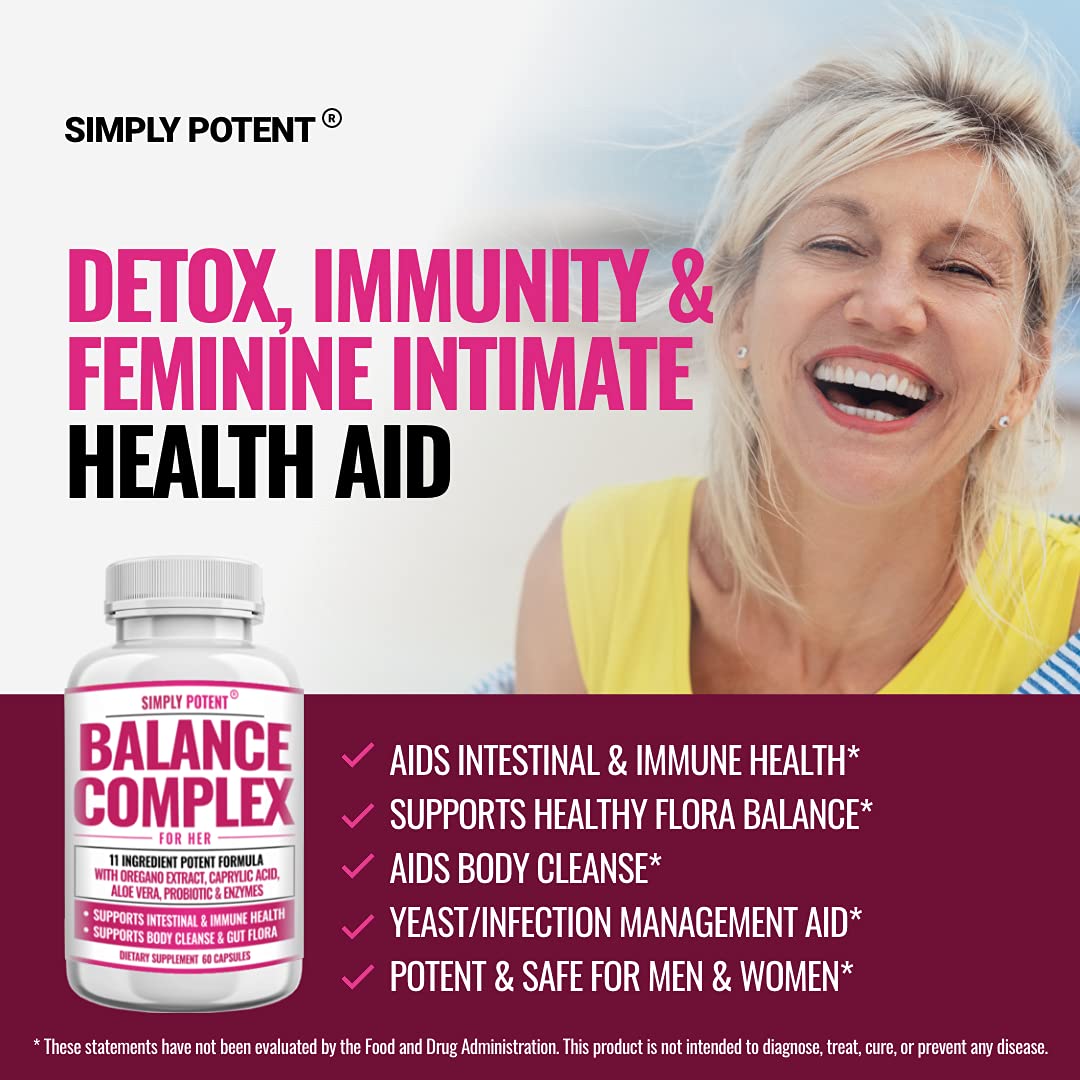 Simply Potent Balance Complex for Women – 11-in-1 Formula with Oregano Extract, Caprylic Acid, Probiotics & Digestive Enzymes, 60 Capsules