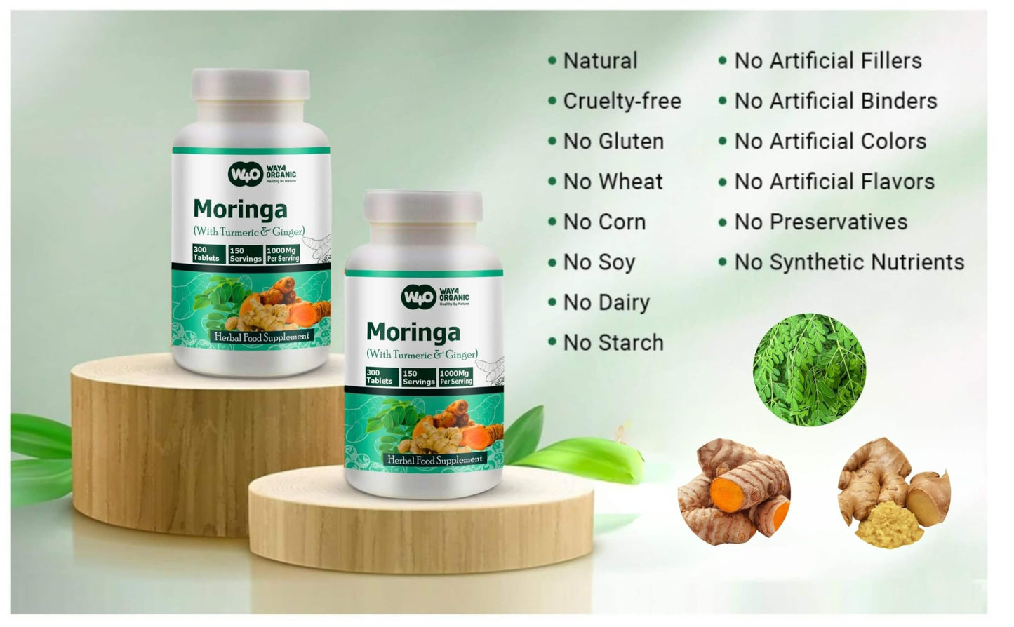 WAY 4 ORGANIC W4O Moringa Tablets with Turmeric and Ginger Tablet, 1 Tablet