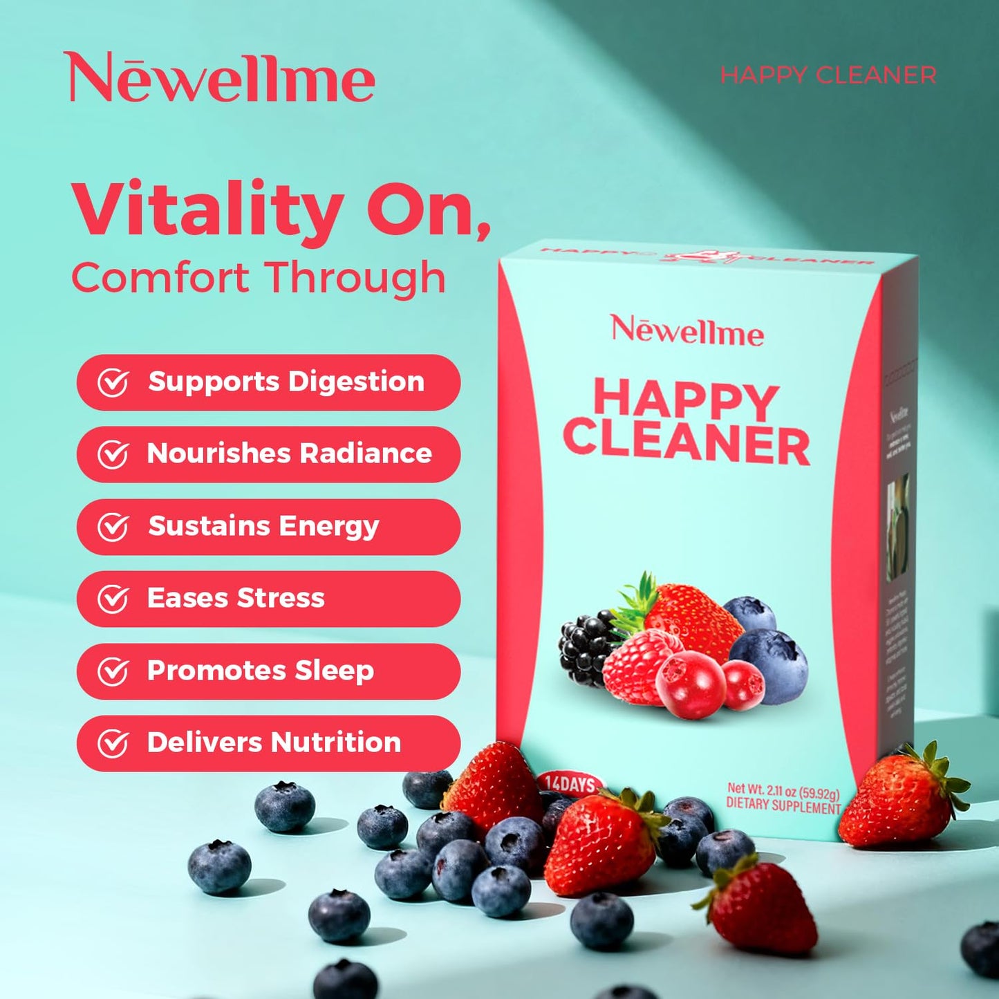 NEWELLME Happy Cleaner Superfood Powder, 14 Packets