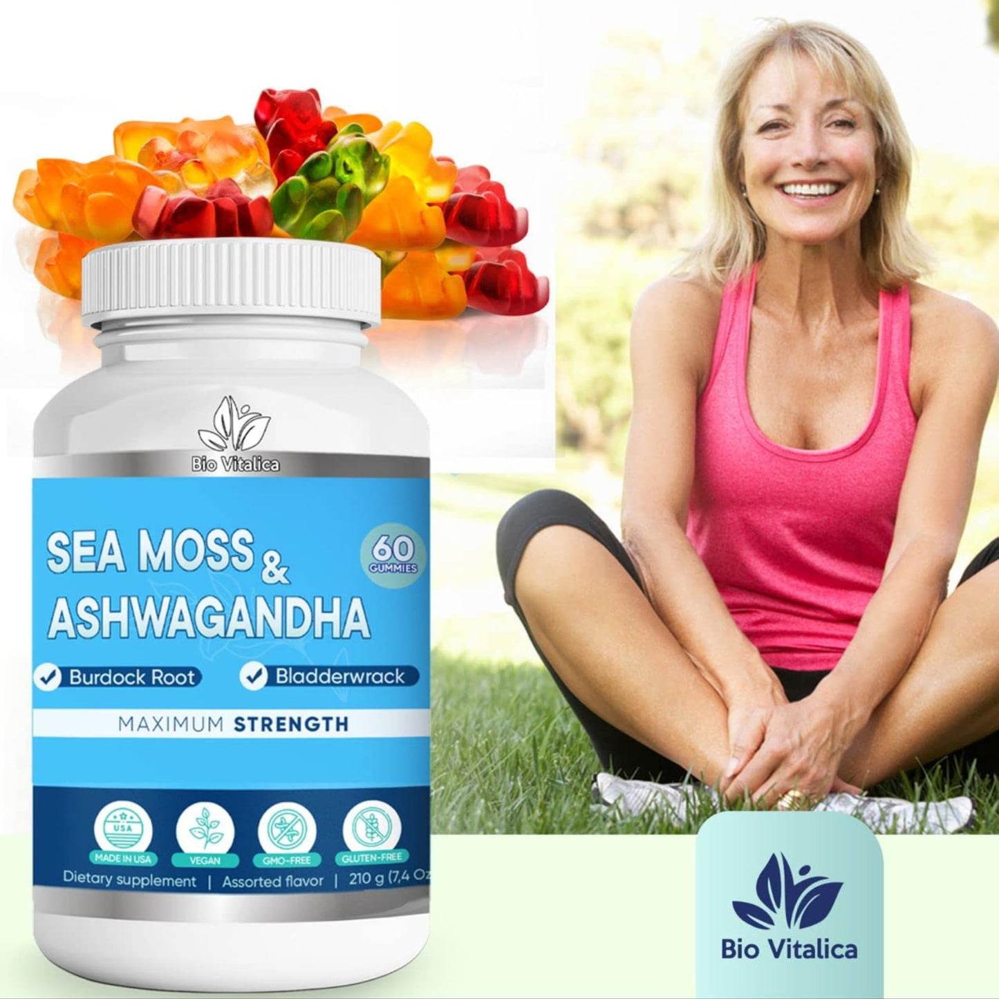 BIO VITALICA Sea Moss Ashwagandha Gummies Chewable 240 Count