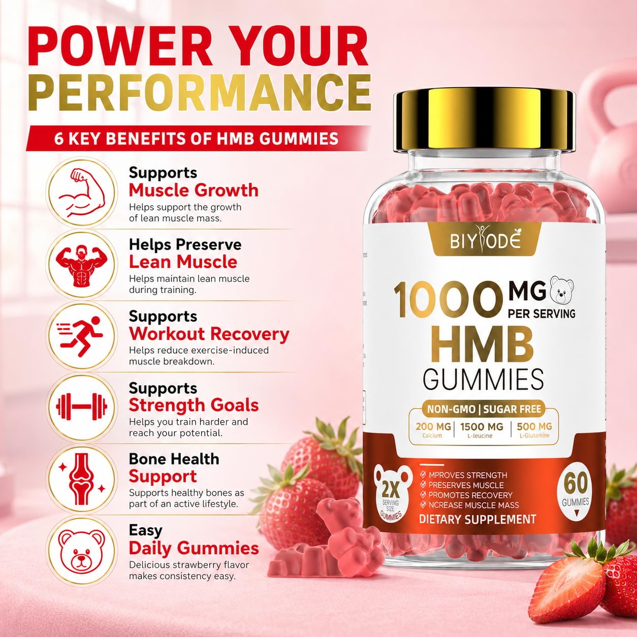 BIYODE HMB Gummies for Women, 60 Gummies