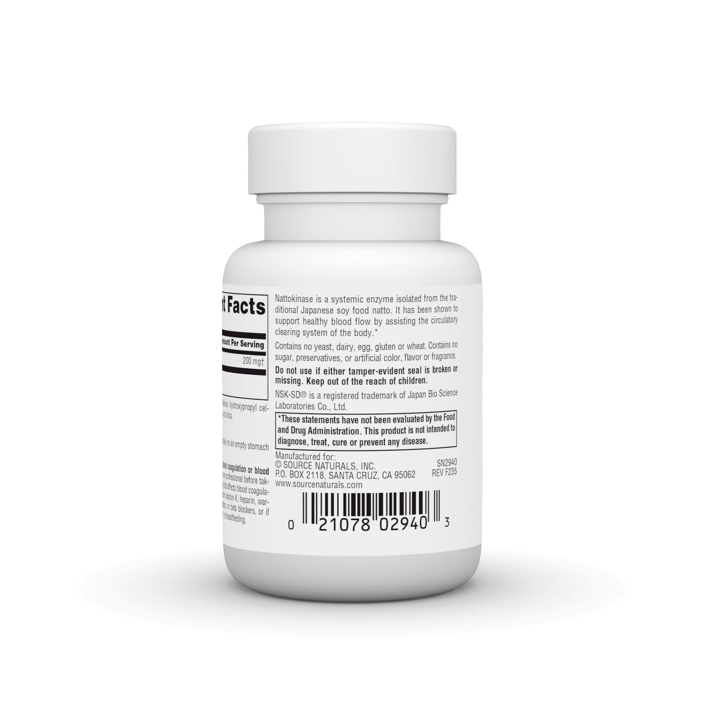 Source Naturals NSK-SD Nattokinase Whole Body Systemic Enzyme for Healthy Circulation 200 mg Capsule, 30 Count