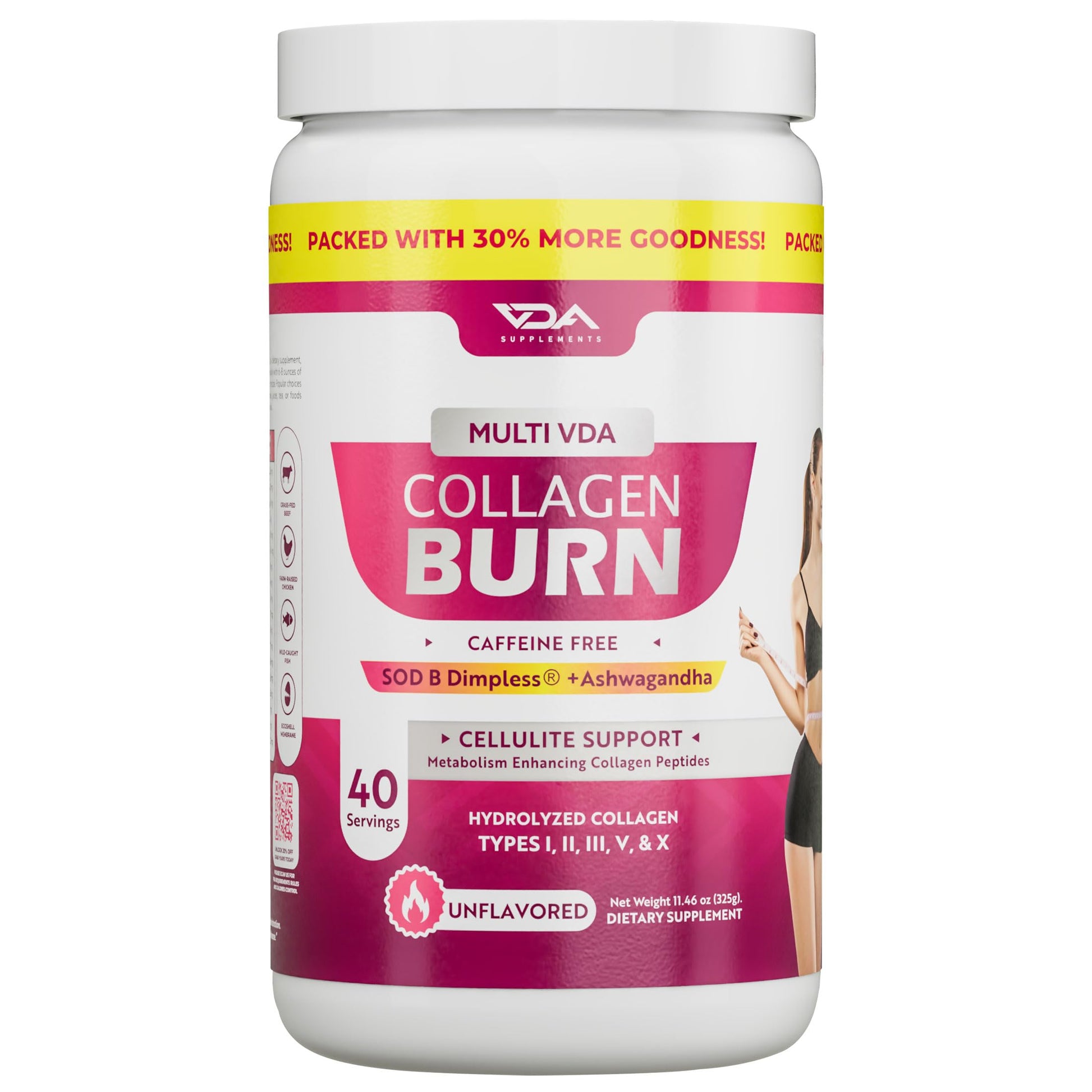 VDA Supplements Hydrolyzed Collagen Powder for Weight Loss - Burn Ultimate Beauty Complex Multi Peptides Powder for Women with Types I II III V and X for Fat Burning Support Unflavored 11.46 Ounce, 40 Servings
