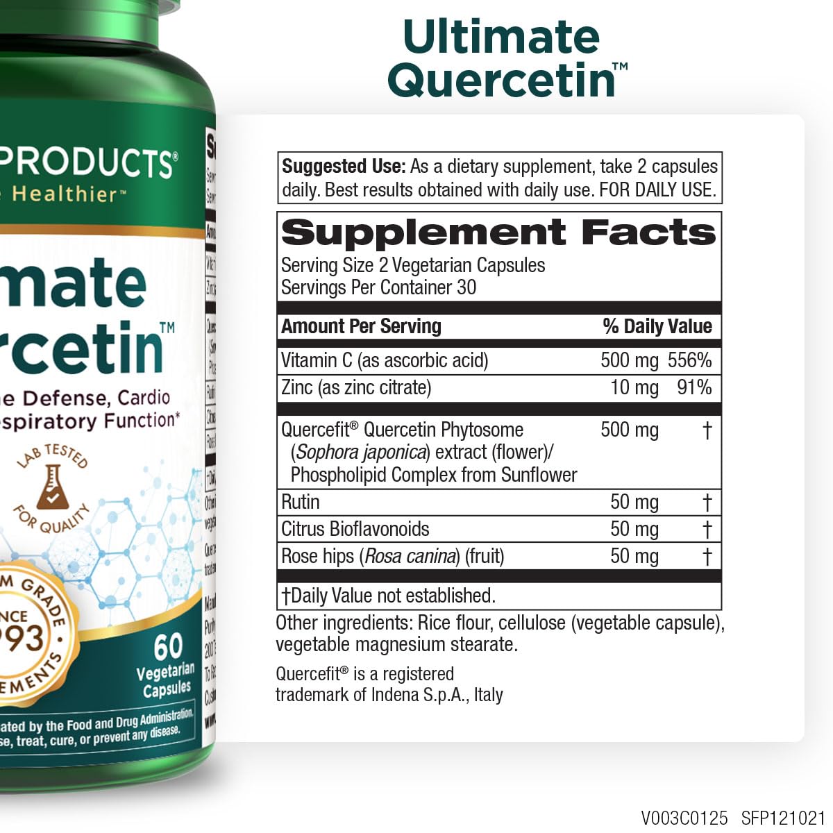 Purity Products Ultimate Quercetin 20x More Absorbable Than Ordinary Quercetin - Quercefit Phytosome, Zinc, Vitamin C & More, 60 Veg Capsules