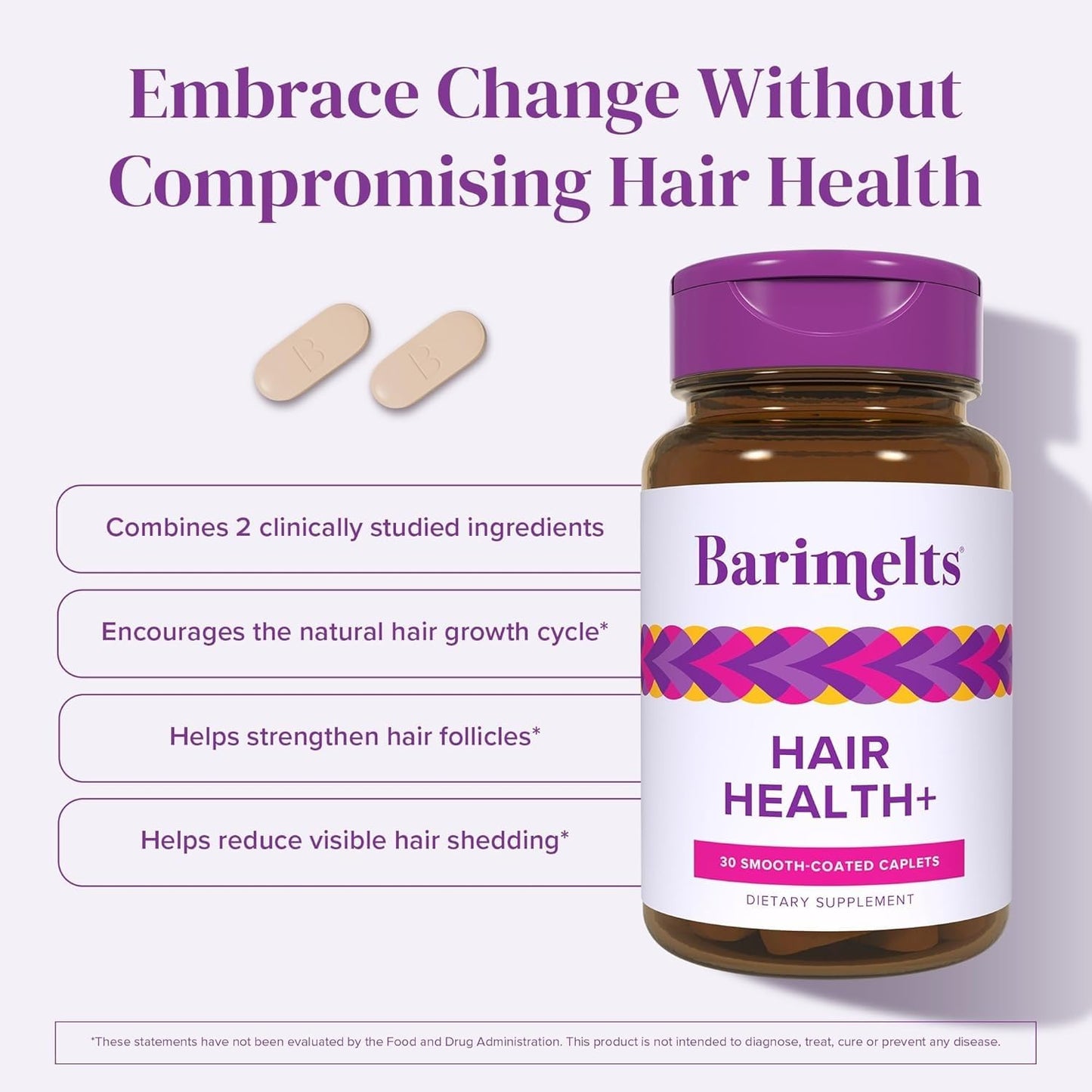 BariMelts Hair Health+ – Helps Reduce Hair Thinning for GLP-1 Users or Bariatric Patients – Hair Growth Supplement with Clinically Studied AnaGain Nu and Keratin Caplets 60