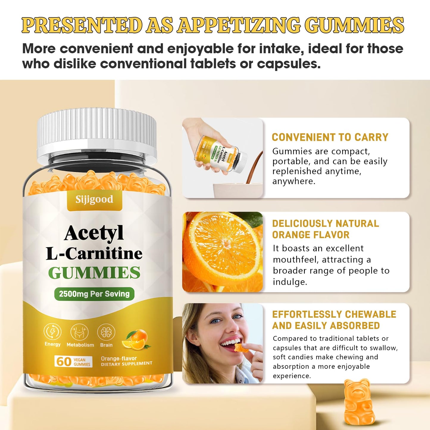 Sijigood Acetyl-L-Carnitine Supplement Gummy 120 Count