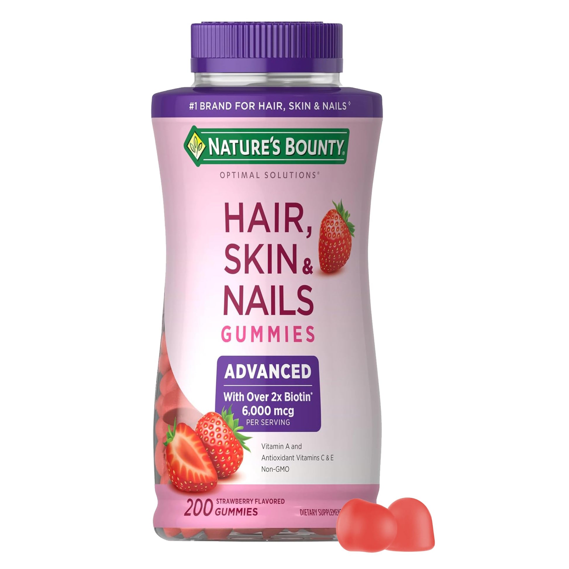 Nature's Bounty Optimal Solutions Advanced Hair, Skin, Nails, 2X Biotin Gummies, 200 Count