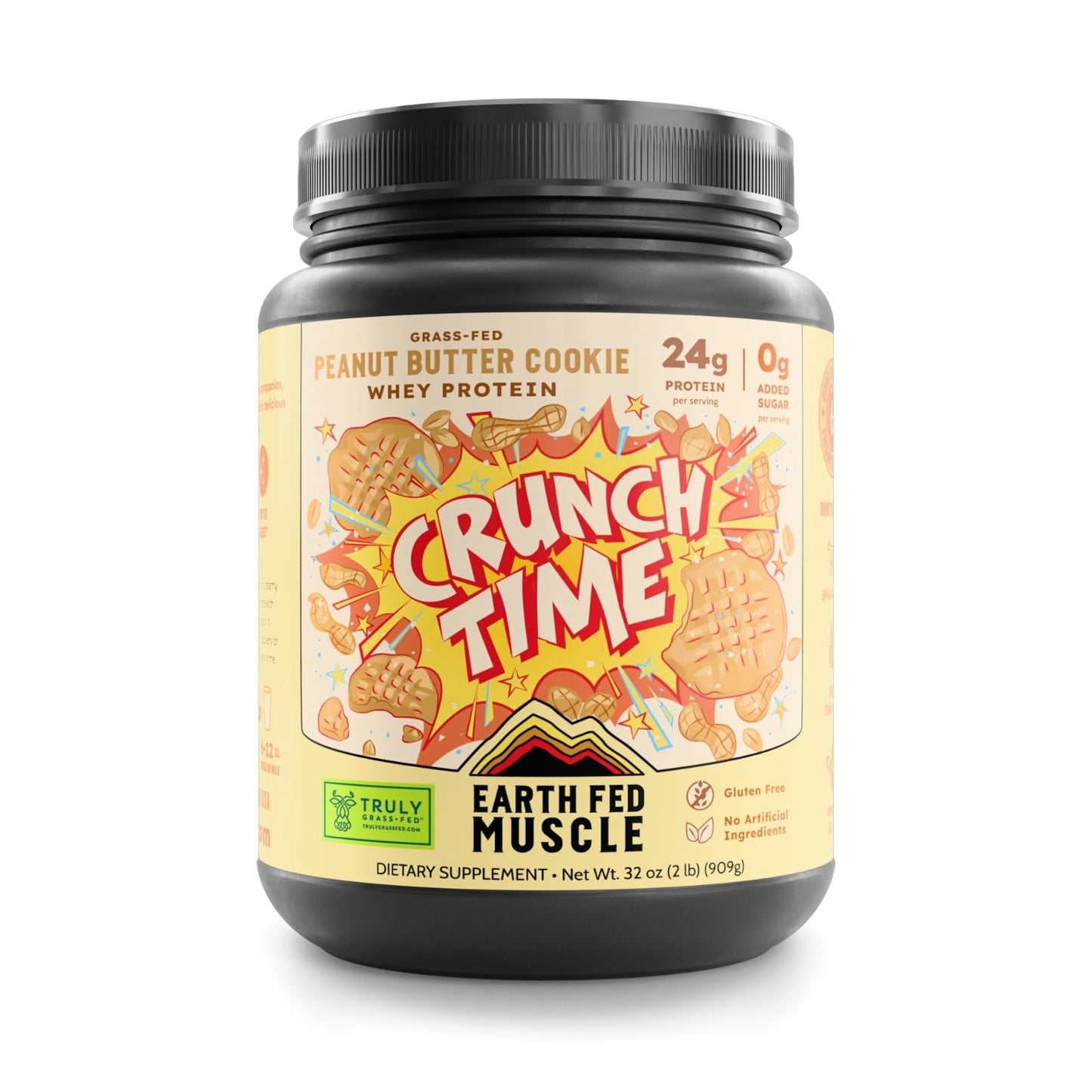 Earth Fed Muscle Crunch Time Grass Fed Whey Protein Isolate Powder - Peanut Butter Cookie, 32 Servings