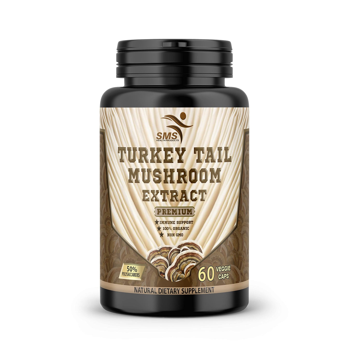 SMSHEALTHPRODUCTS.com Turkey Tail Mushroom Supplement Capsule, 60 Veggie Capsules
