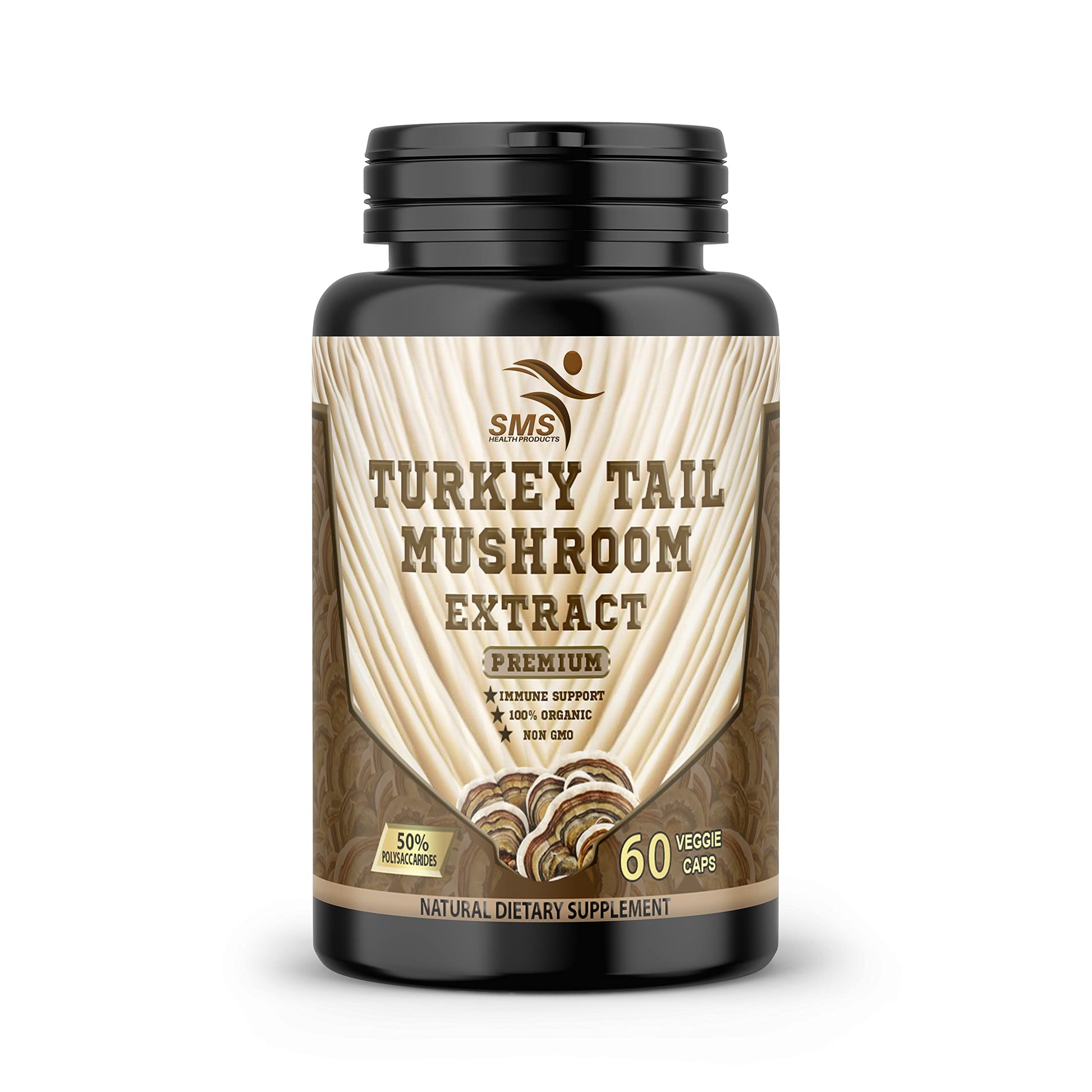 SMSHEALTHPRODUCTS.com Turkey Tail Mushroom Supplement Capsule, 60 Veggie Capsules