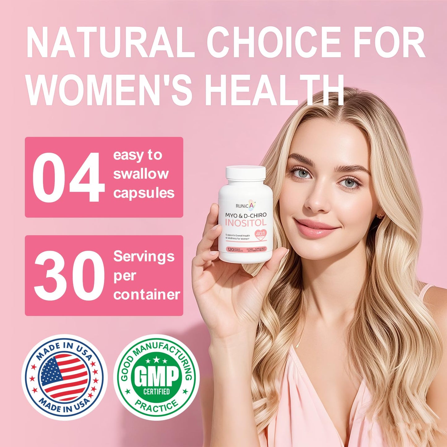RUNICA Myo-Inositol & D-Chiro Inositol (40:1 Ratio) Capsules, 240