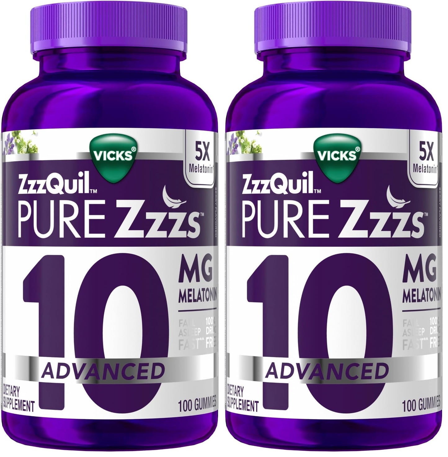 ZzzQuil Pure Zzzs Advanced Melatonin Gummies Sleep Aid with Chamomile & Lavender for Adults Berry Flavored, 200 Gummies