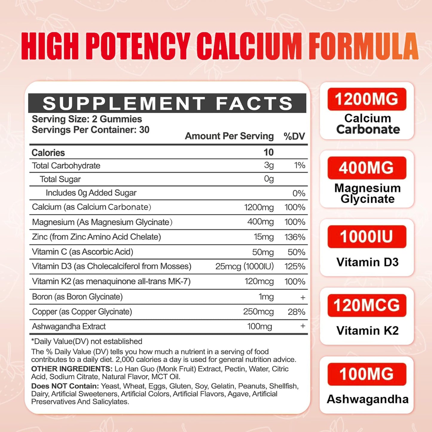ArtDietistX Calcium Magnesium Zinc Gummies with Vitamin D3 for Adults, 60 Count