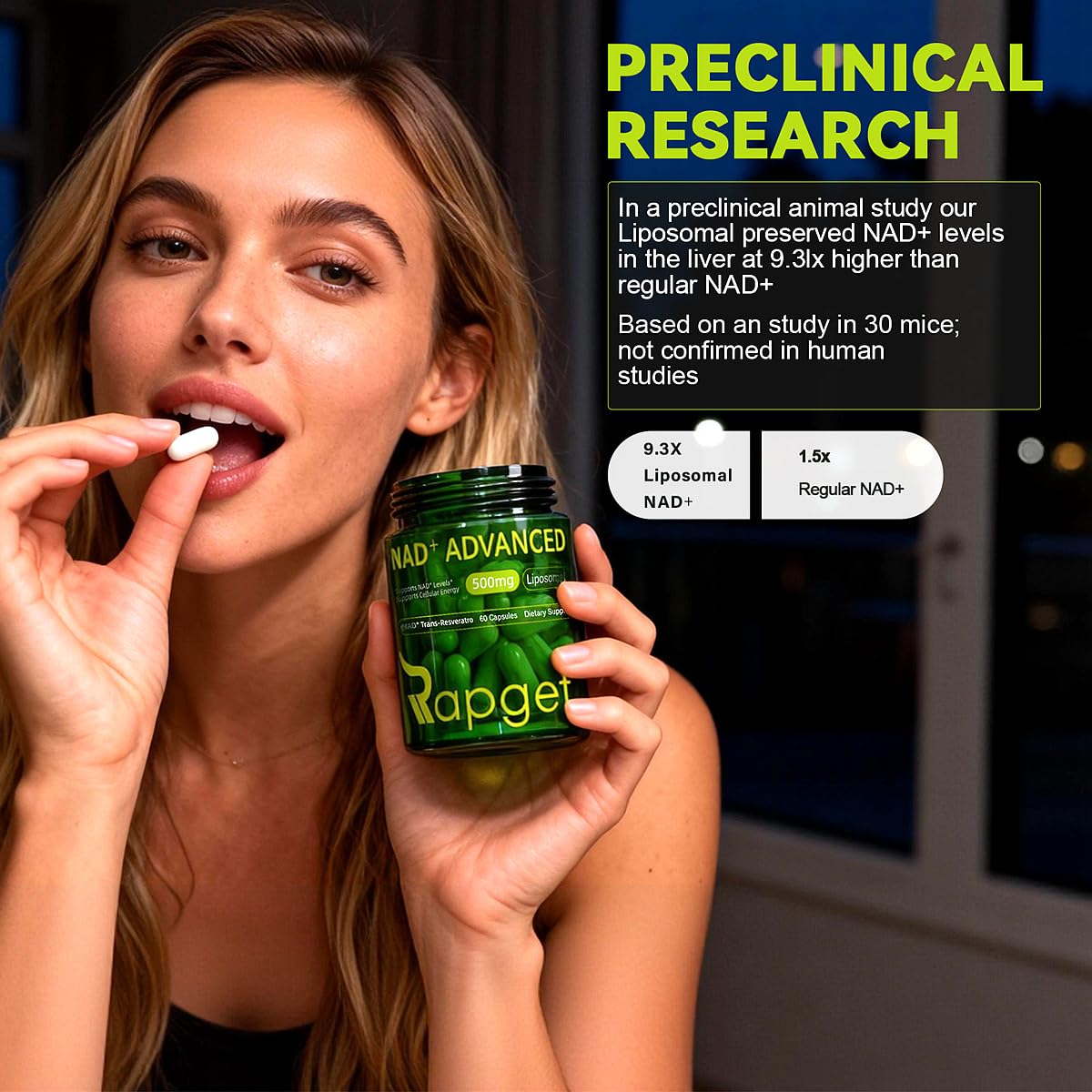 RAPGET Liposomal NAD + Resveratrol Capsule, 60 Capsules