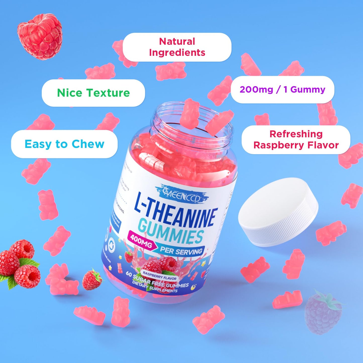 MEENCCD L-Theanine Gummies 400mg, 60 Count