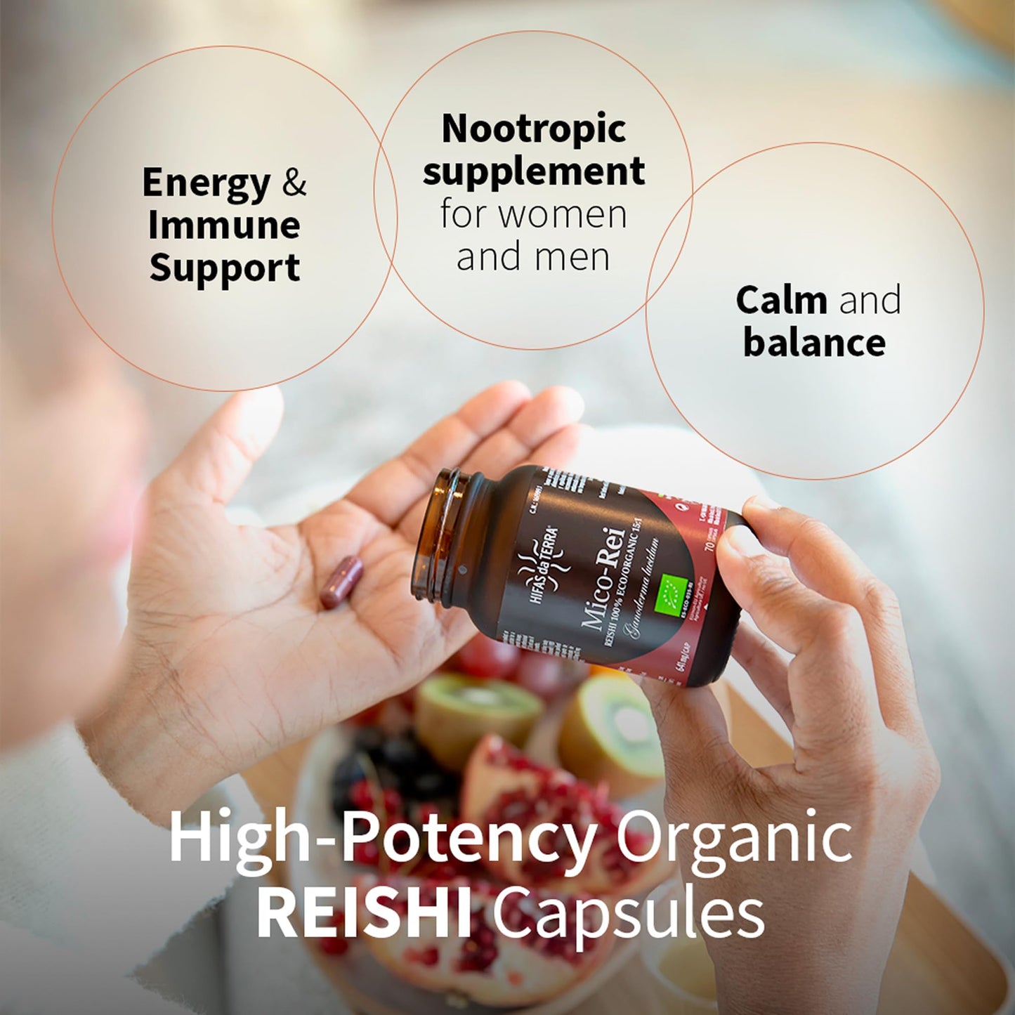 HIFAS DA TERRA Mico-Rei Organic Reishi Mushroom Capsules Immune Support Supplement, Energy & Vitality, 70 Capsules