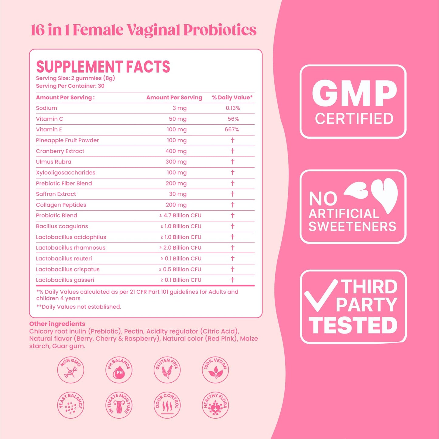 LUNIORA 16-in-1 Vaginal Probiotic Gummies - Berry Feminine Balance, 10B CFU Probiotics, Cranberry, Prebiotic Fiber & Collagen - Vaginal Health & pH Balance Support, 60 Gummies