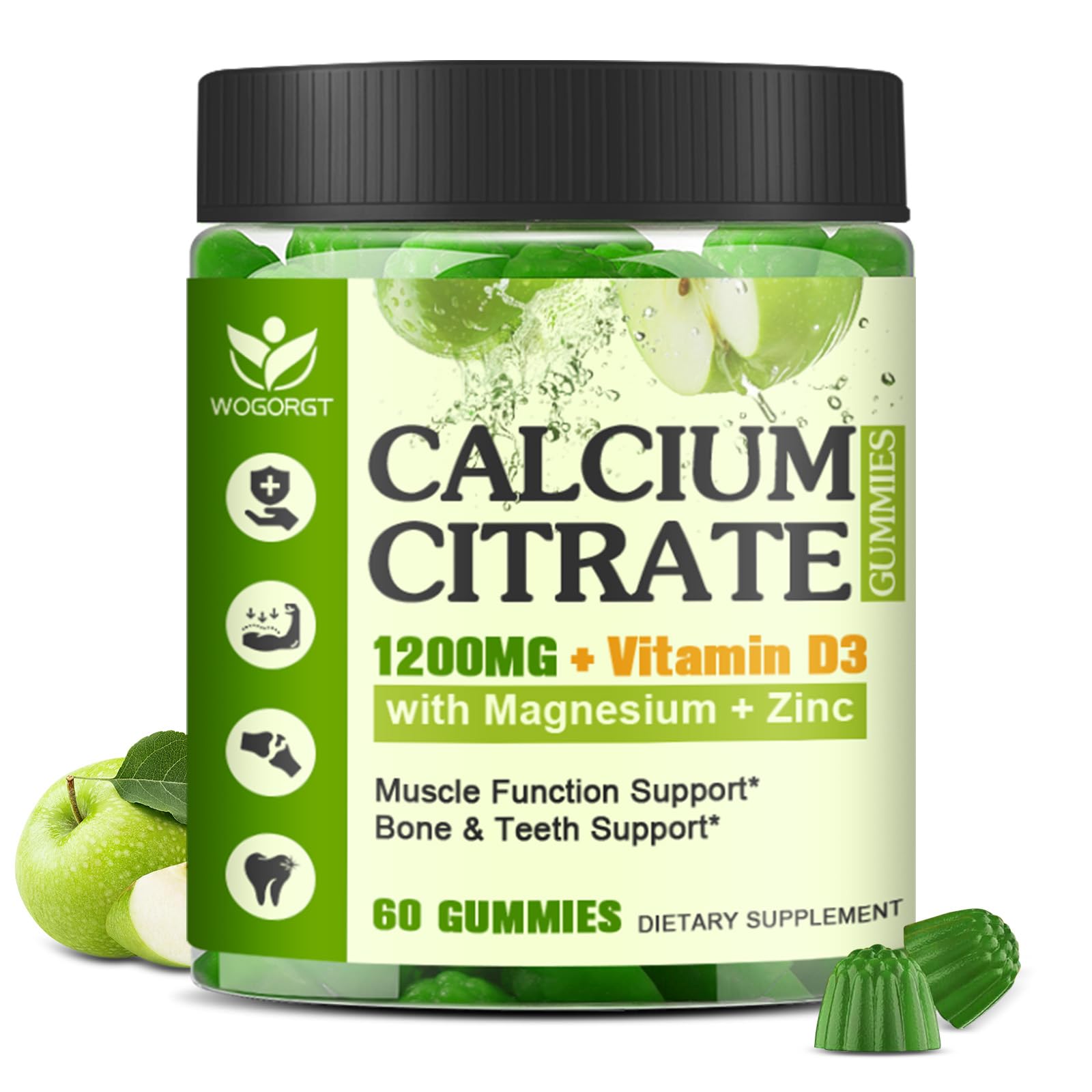 WOGORGT Calcium Citrate 1200mg with Vitamin D3 for Women, Bone, Teeth Support Gummy, 60 Count
