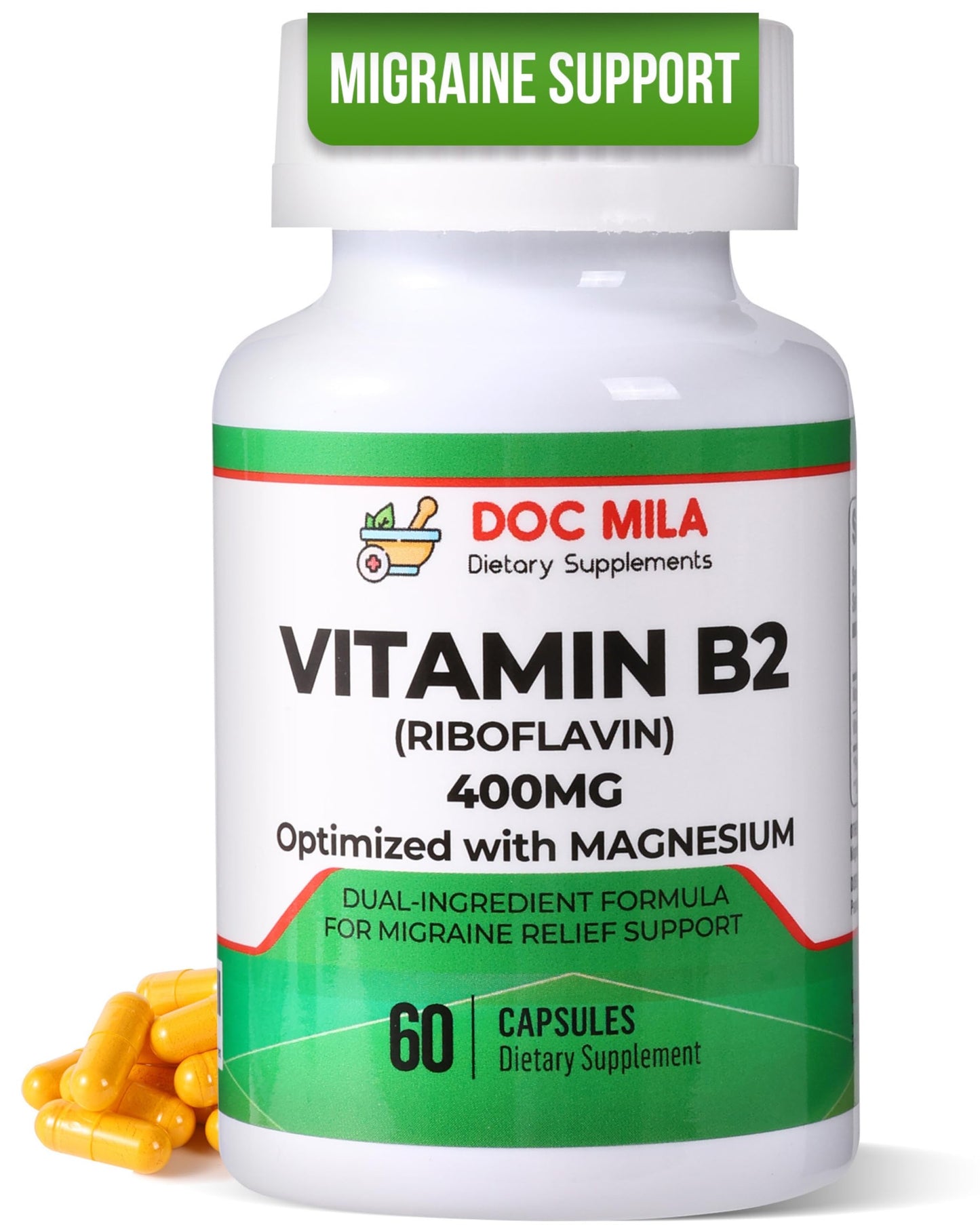 Doc Mila Vitamin B2 Riboflavin 400mg Capsule, 60 Count