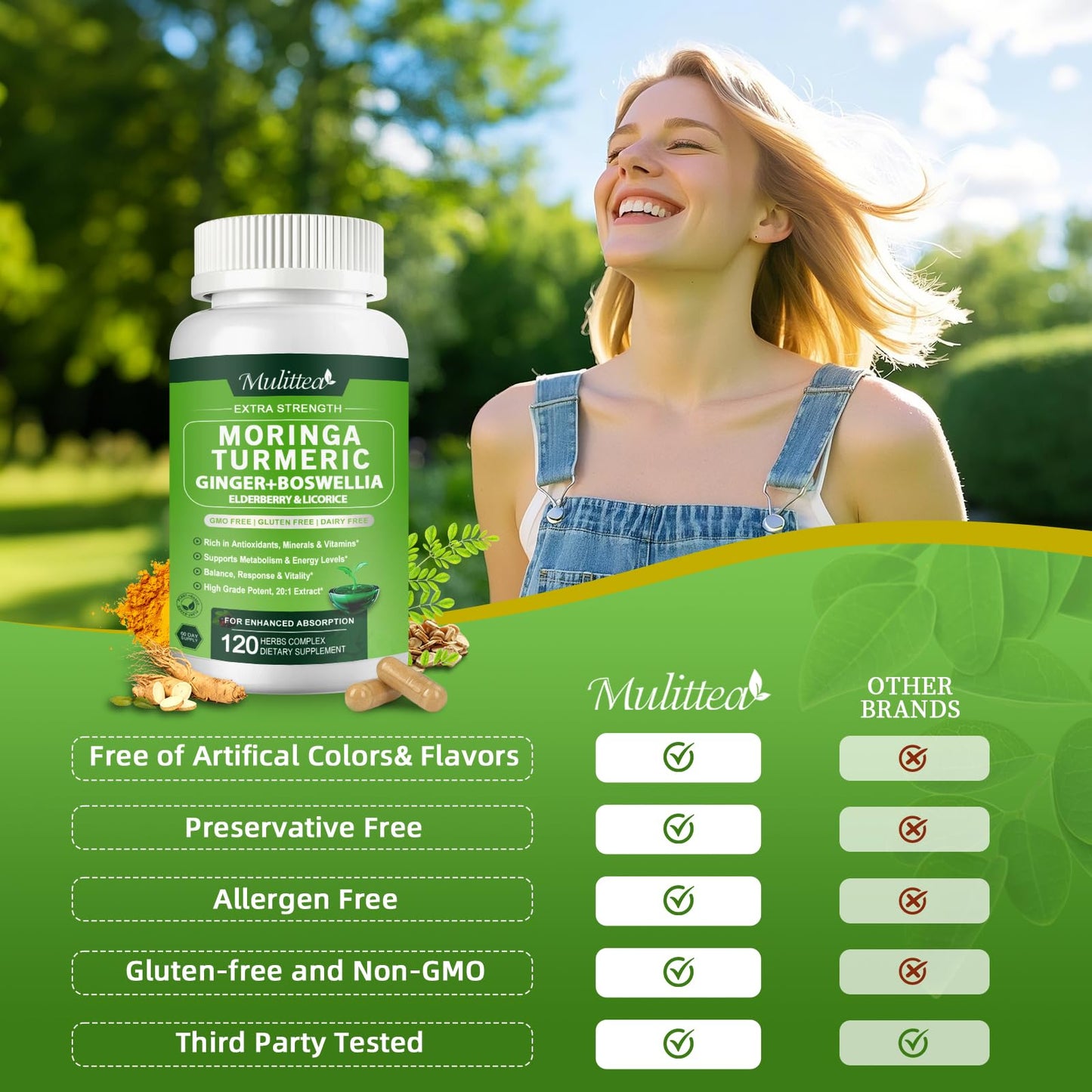 Mulittea Moringa Capsules Organic 1000mg Capsule 120 Count