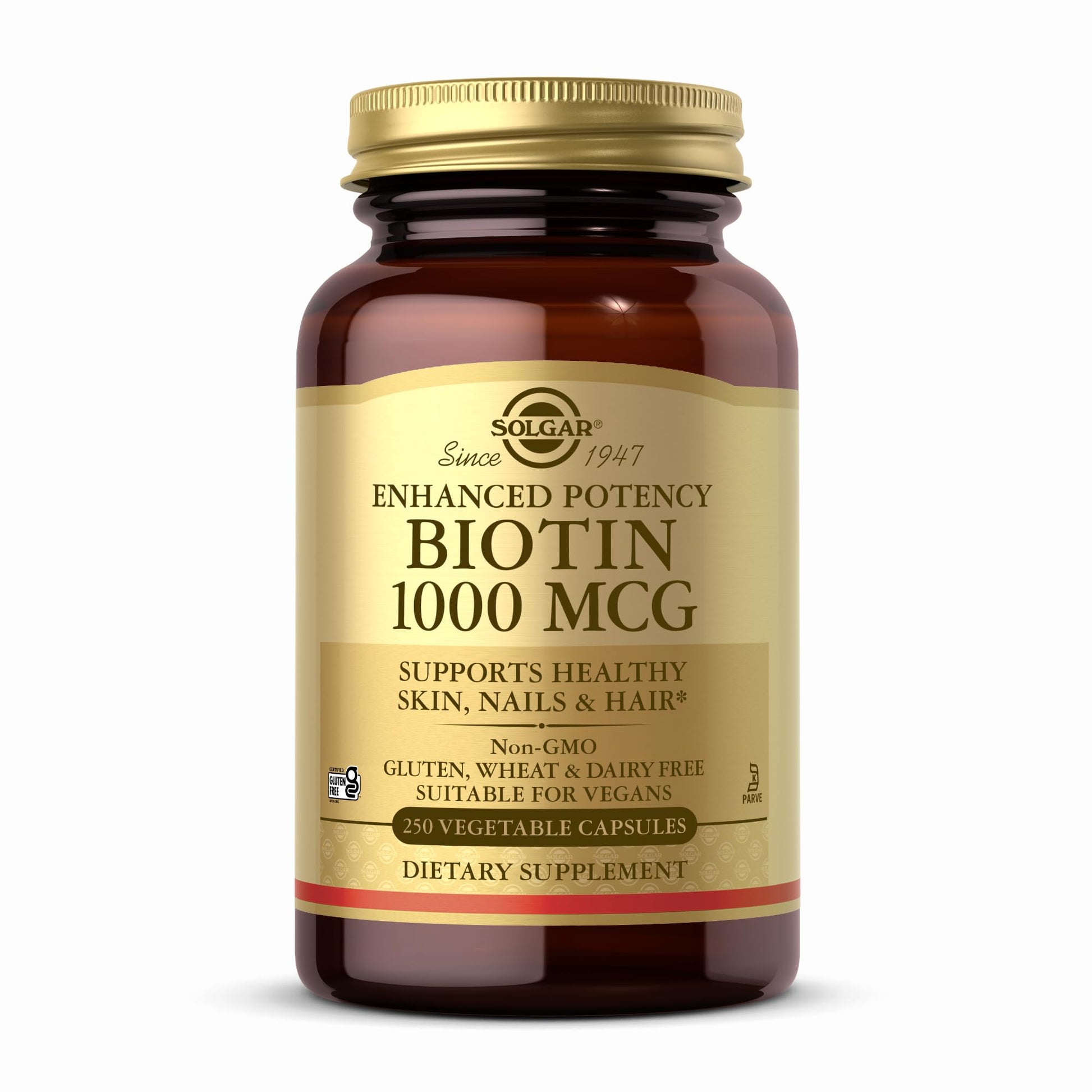 Solgar Enhanced Potency Biotin for Hair, Skin & Nails Capsule, 250 Vegetable Capsules