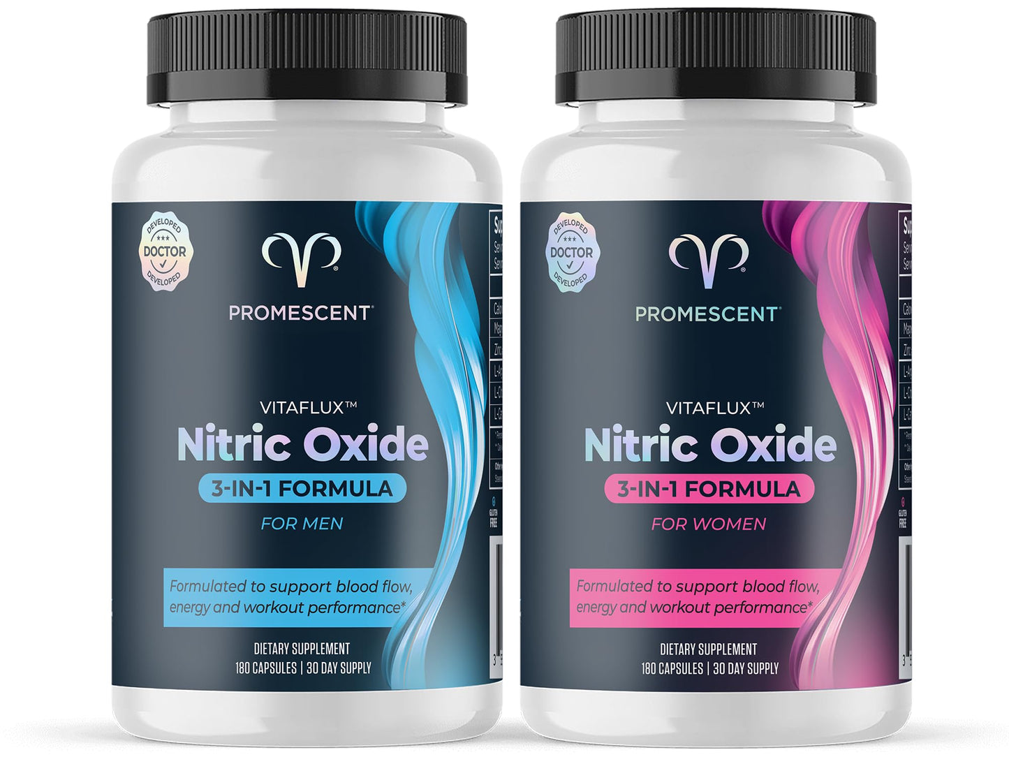 Promescent VitaFLUX Triple Power Nitric Oxide Supplement for Male Performance + VitaFLUX Women's Nitric Oxide Booster Supplement, 360 Capsules