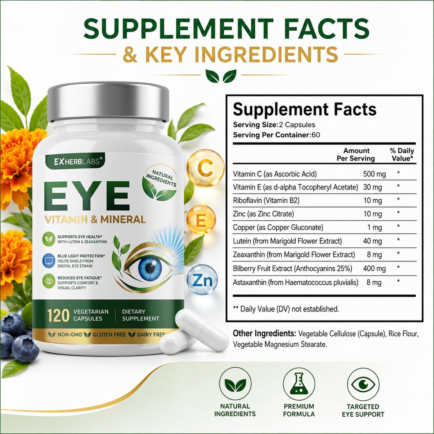EXHERBLABS Lutein and Zeaxanthin Supplements Capsule 120
