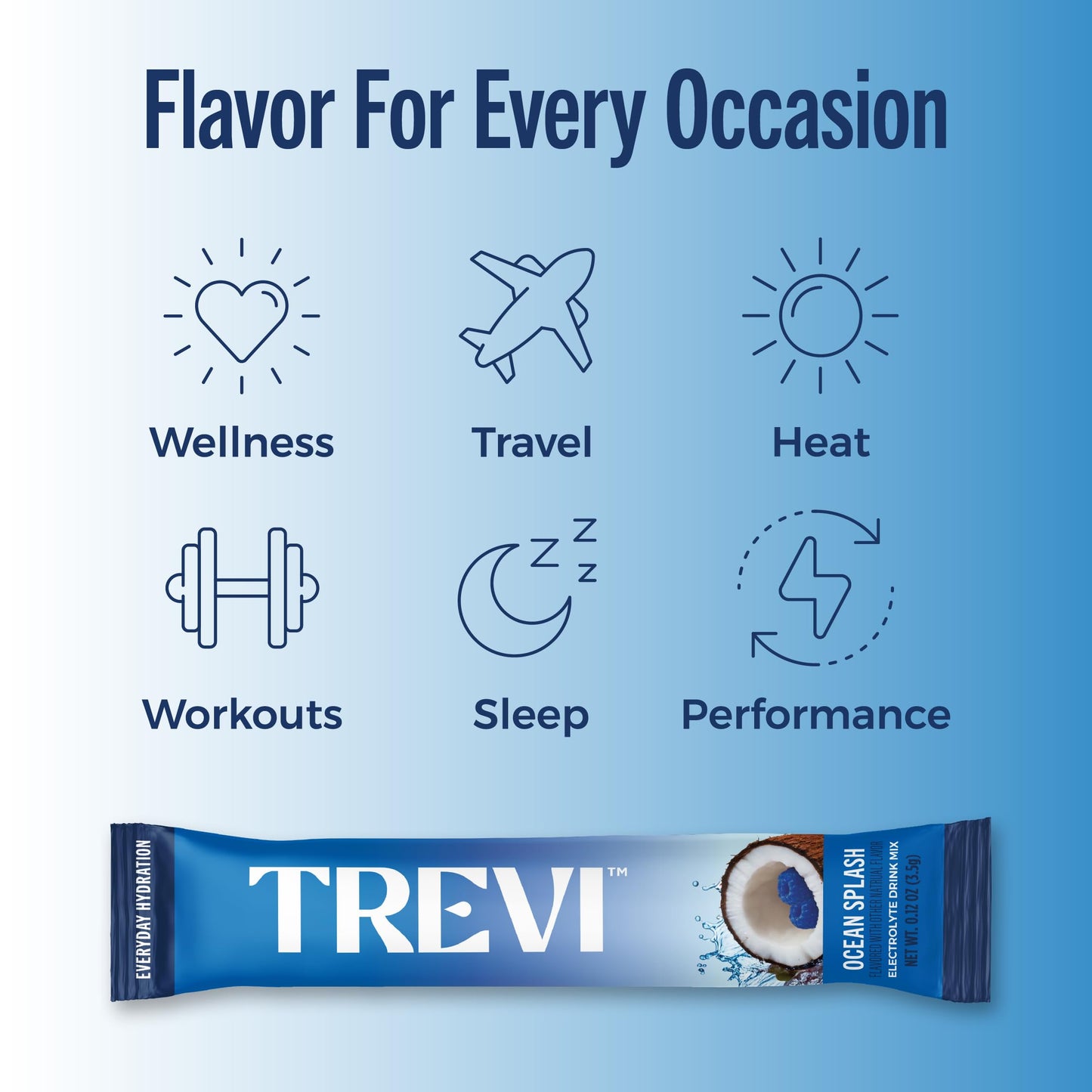 TREVI Electrolytes Powder Packets Sugar Free Hydration Ocean Splash Powder 2.4