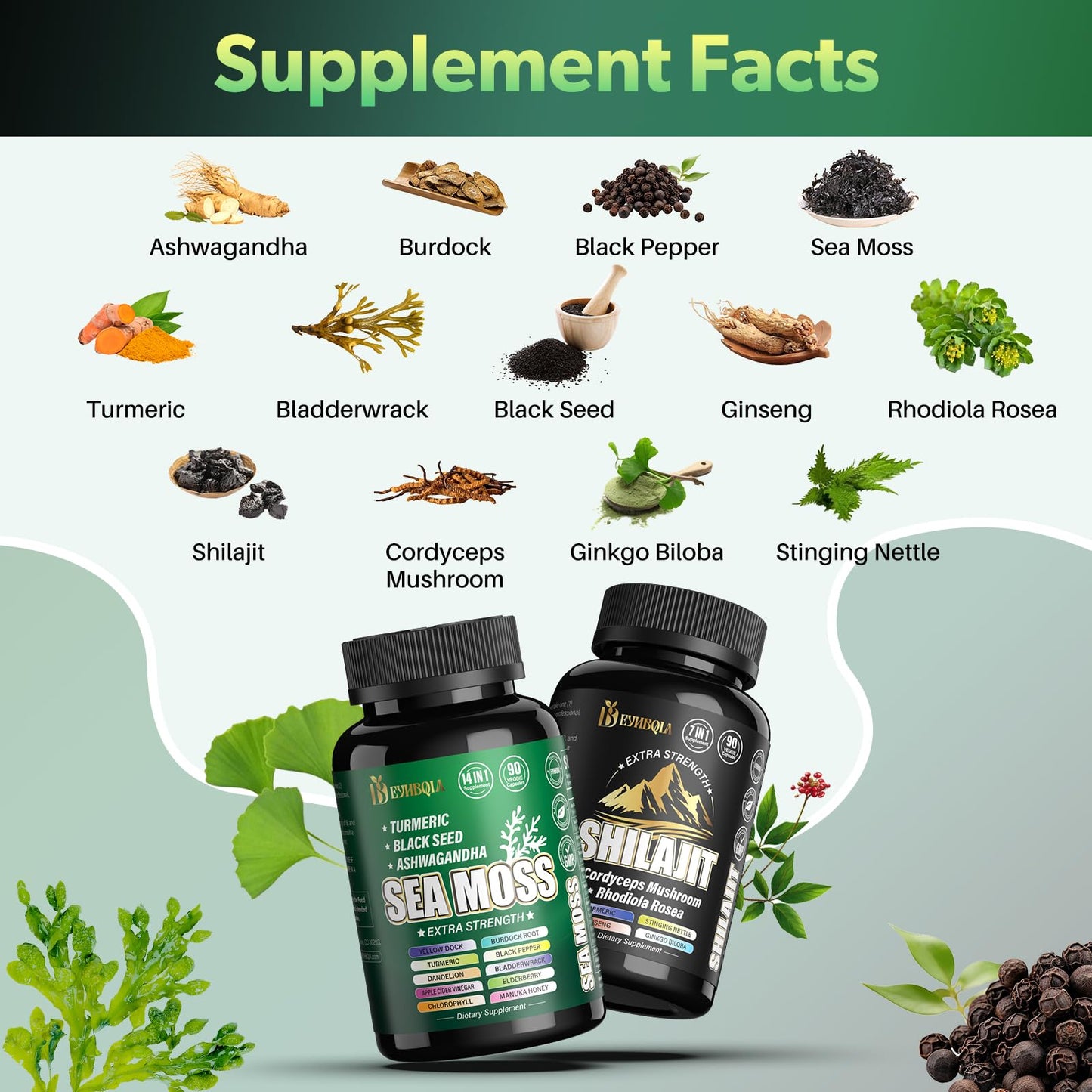 EYHBQIA Sea Moss and Shilajit 21-in-1 Herbal Supplements Capsules, 270 Count