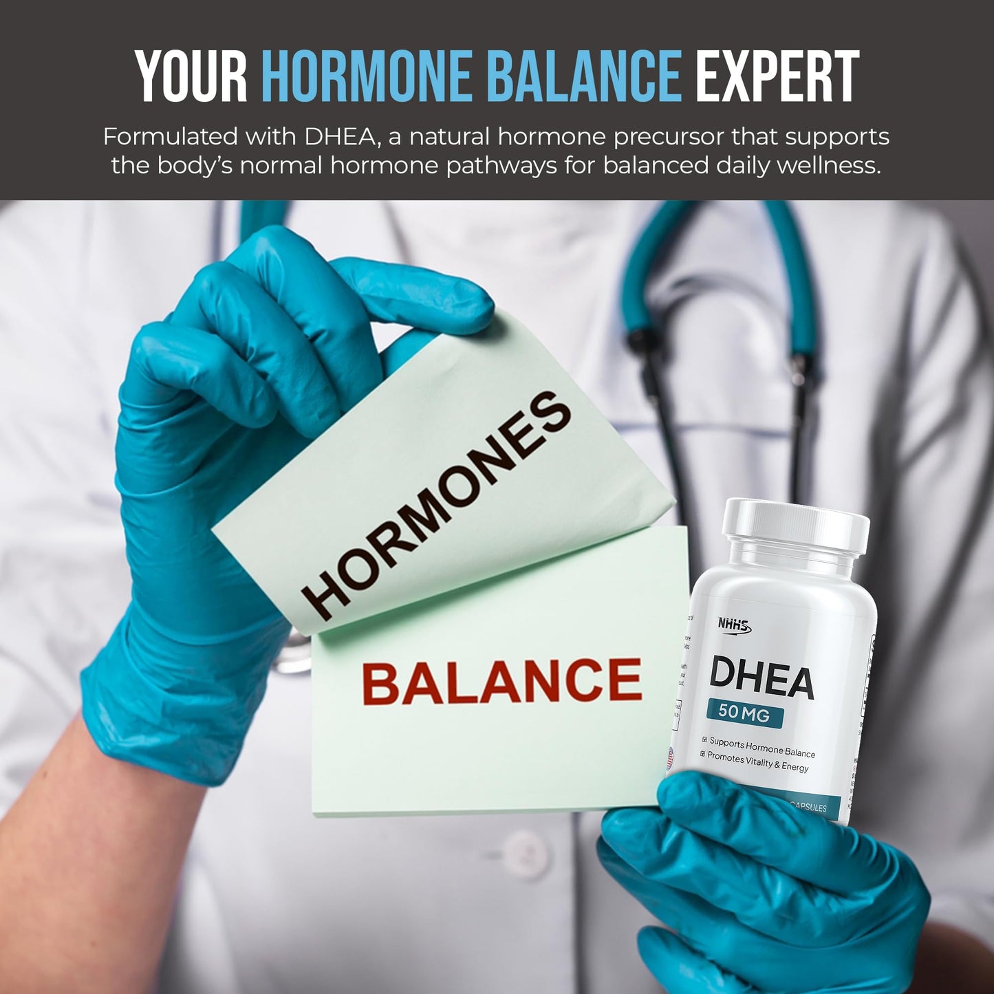 NHHS DHEA 50 mg Hormone Balance & Vitality Support for Men & Women 60 Capsules