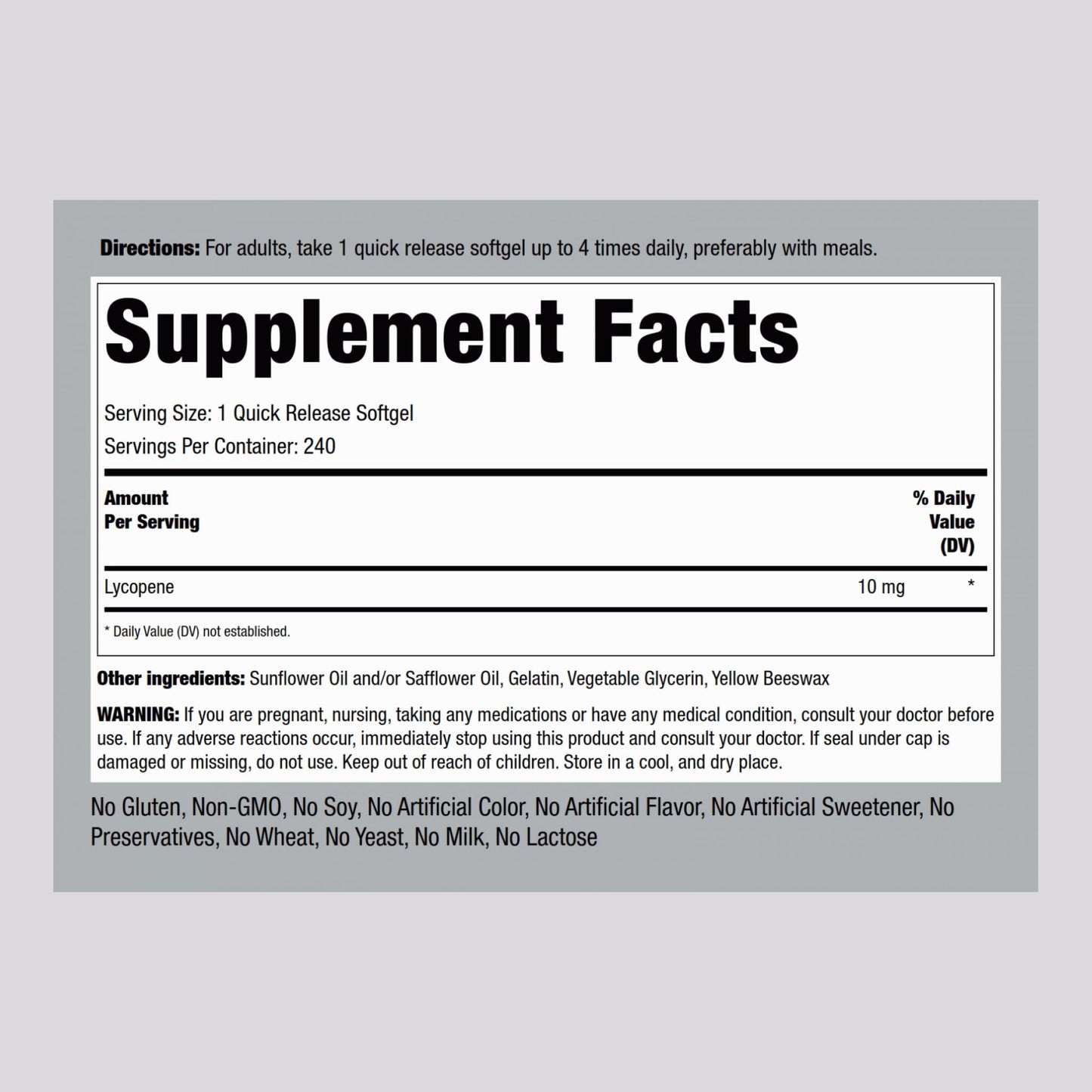 Piping Rock Lycopene 10mg Softgel Capsules 240