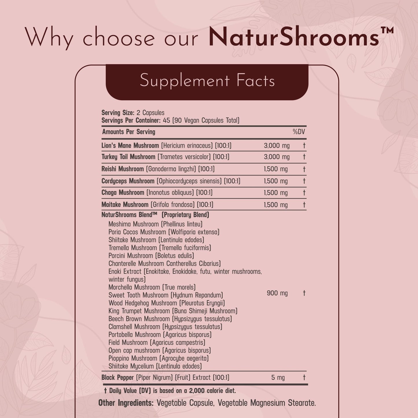 NaturWel Turkey Tail 3000mg Lions Mane 3000mg Reishi 1500mg Mushroom Blend Capsules, 90 Count