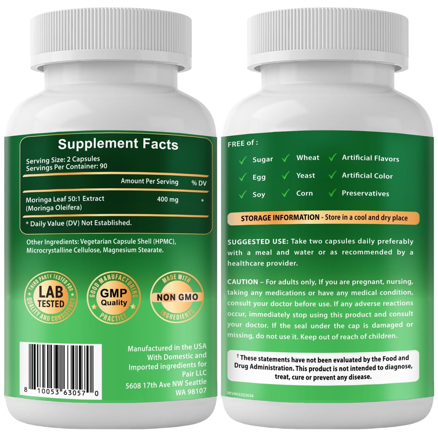 VITBOOST Moringa 50:1 Extract 400 mg Capsules, 180 Count