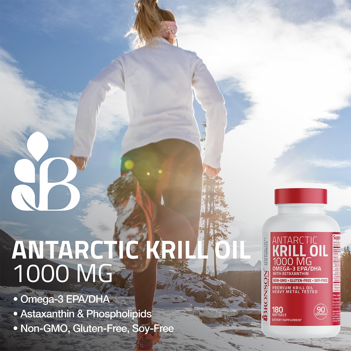 Bronson Antarctic Krill Oil 1000 mg with Omega-3s Softgels 60