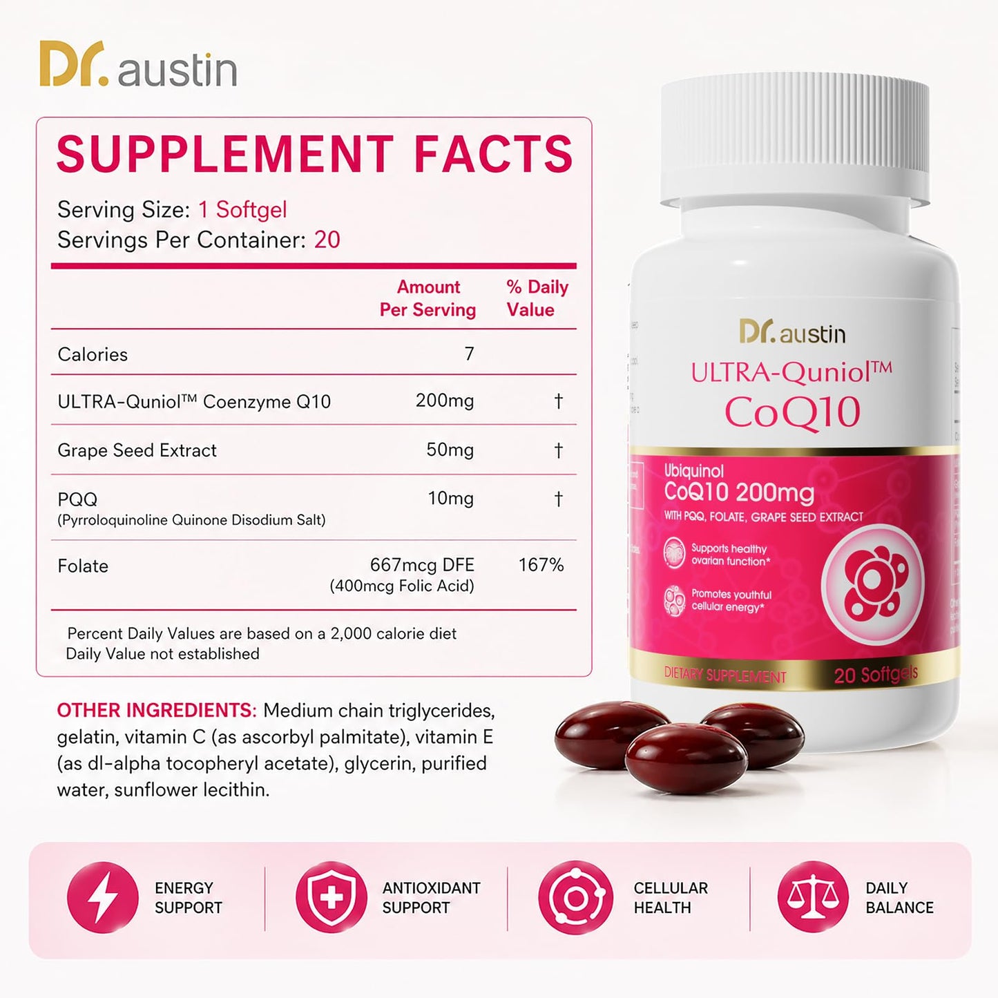 DR.AUSTIN CoQ10 200mg Ubiquinol Capsule, 20 Capsules