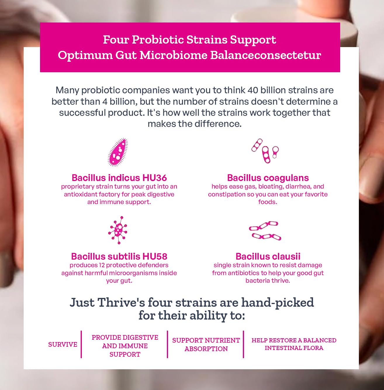 Just Thrive Probiotic & Antioxidant Supplement 100% Spore-Based Digestive and Immune Support Capsule 90 Count