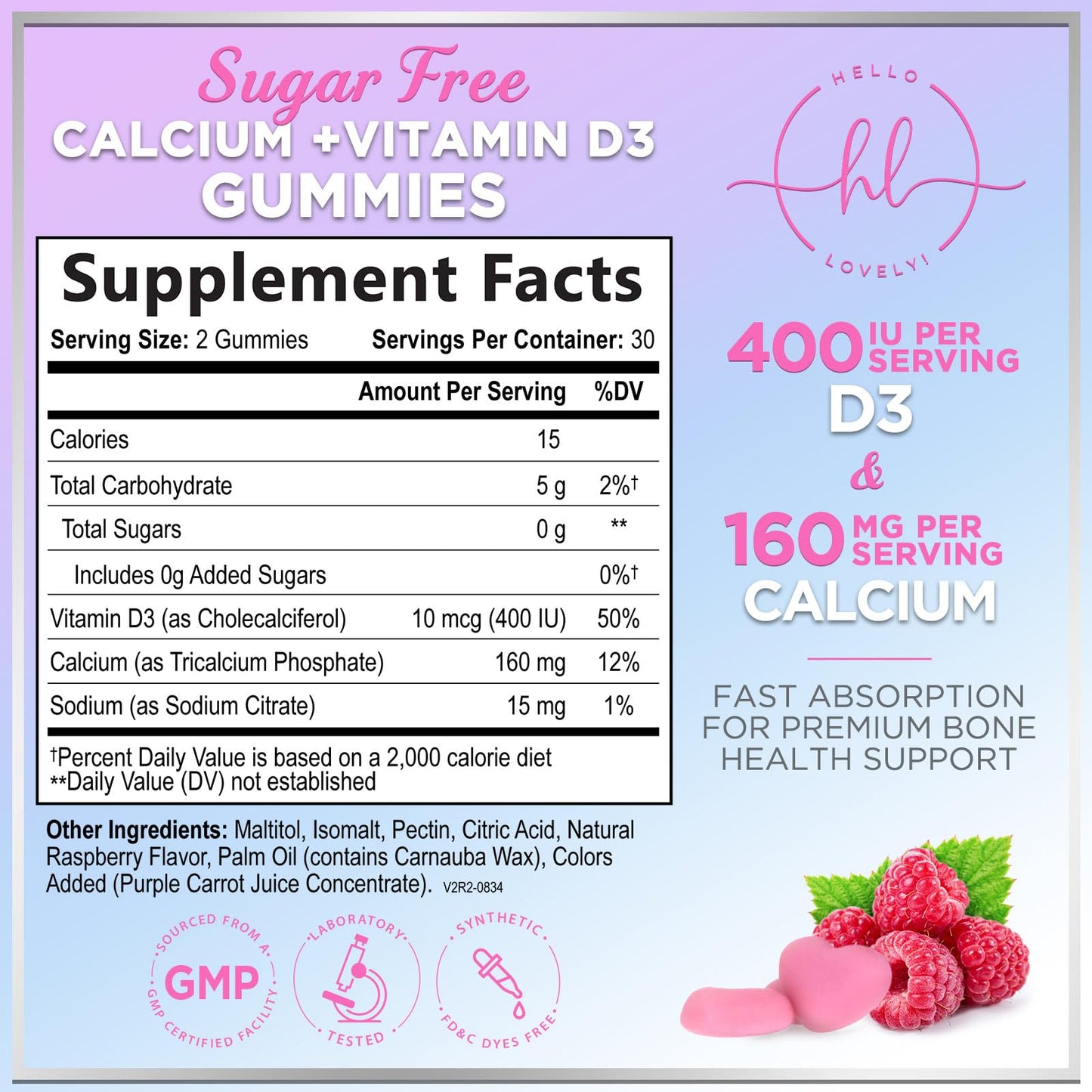 Hello Lovely! Calcium Supplement Gummies with Vitamin D3, 60 Count