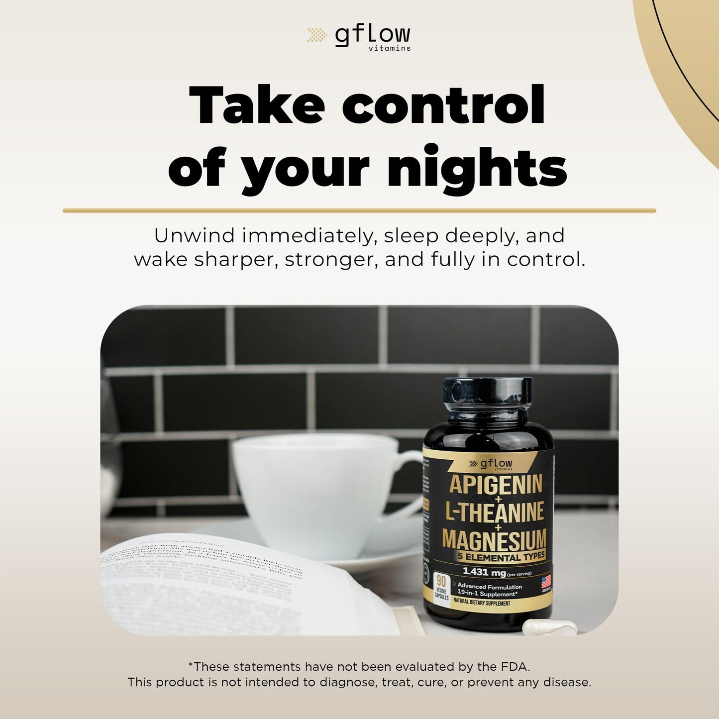 Gflow Vitamins Apigenin Sleep Support Supplement, 90 Capsules
